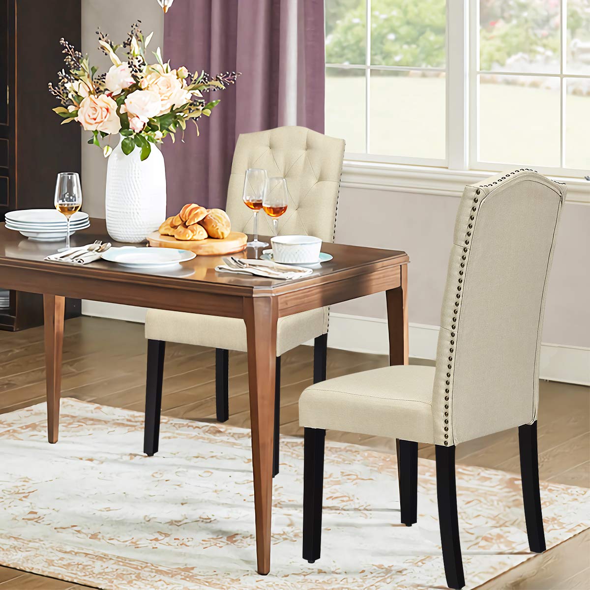 KOMFOTT Set of 2/4 Tufted Fabric Dining Chairs with Padded Seat and Tall Backrest