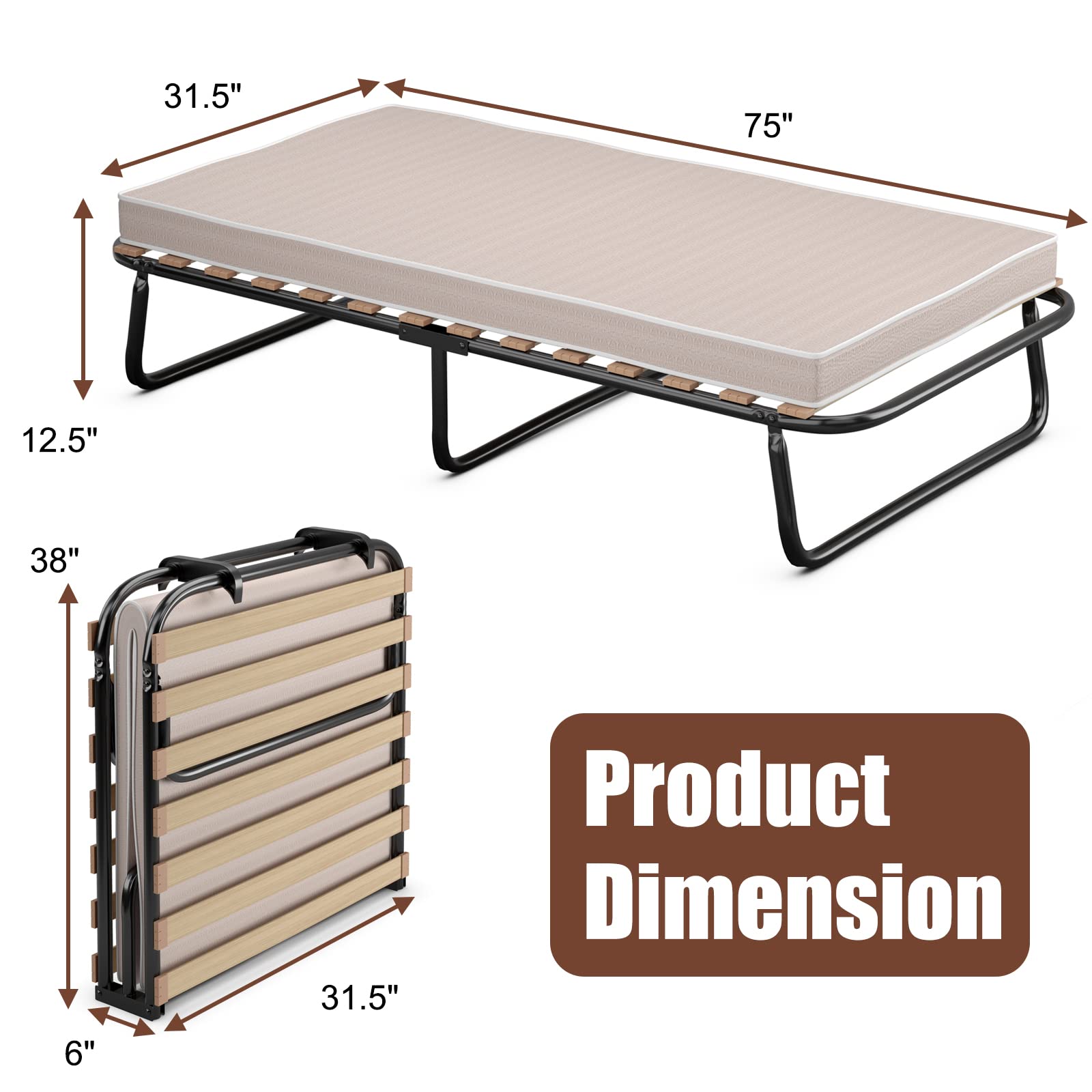 KOMFOTT Twin Size Folding Bed Frame with Mattress (2" or 4")