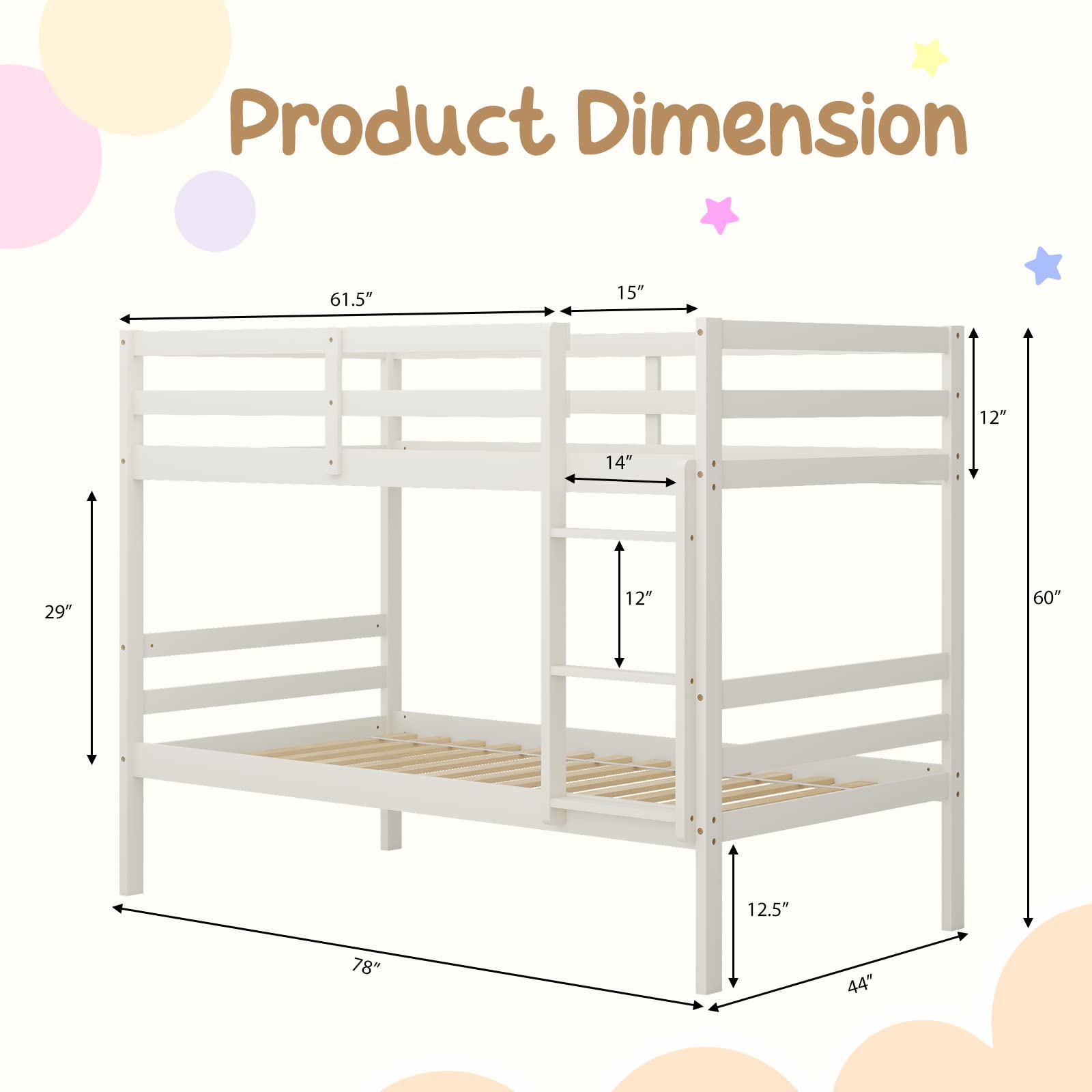 KOMFOTT Wood Bunk Bed Twin Over Twin with Ladder & Safety Guardrail