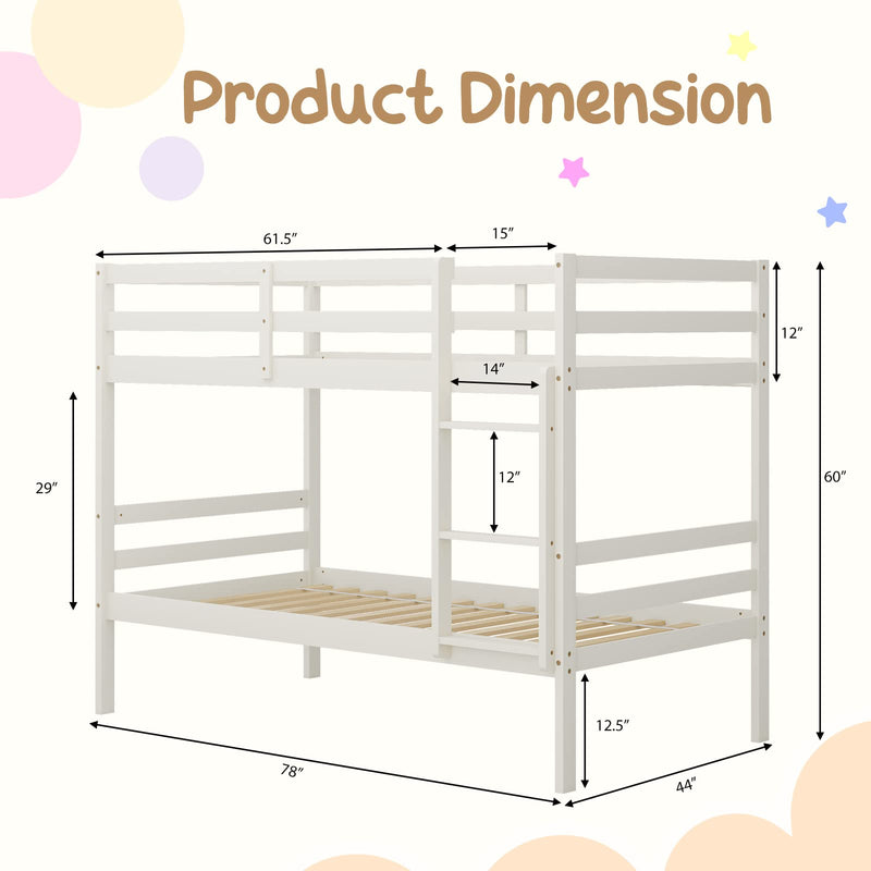 KOMFOTT Wood Bunk Bed Twin Over Twin, Bunk Bed with Ladder & Safety Guardrail, Solid Wood Bed Frame