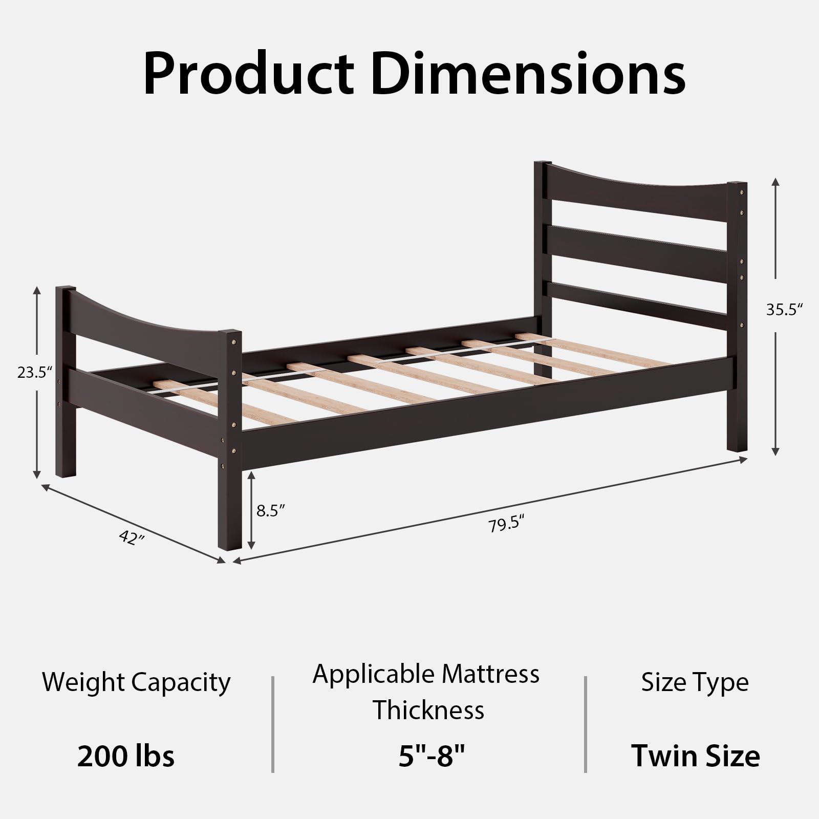 KOMFOTT Twin Size Wood Bed Frame, Rustic Style Platform Bed w/Headboard & Footboard