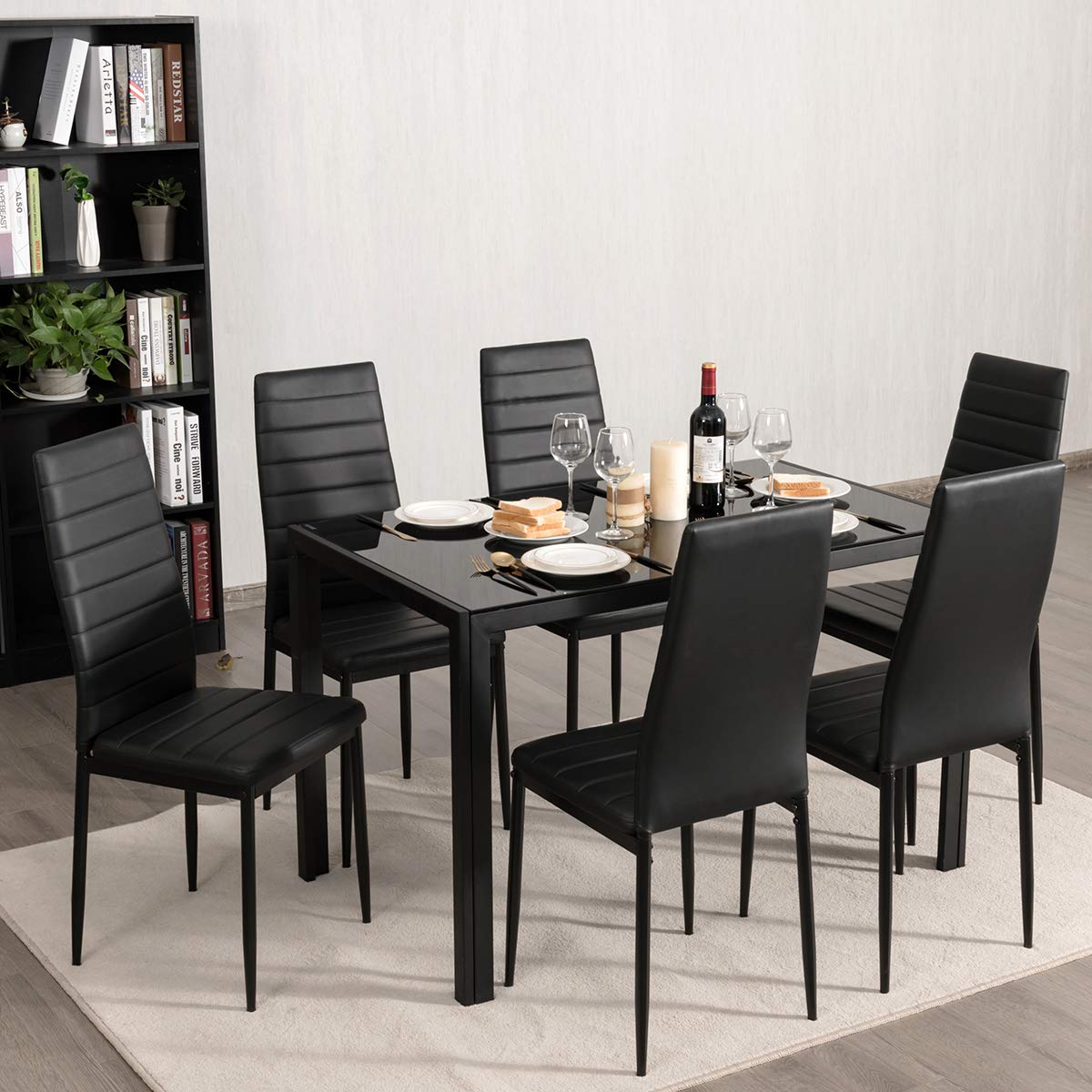 KOMFOTT Black Polyvinyl Chloride Metal Dining Chair Set of 6 - Ergonomic High Back, Soft Padded Seat and Back