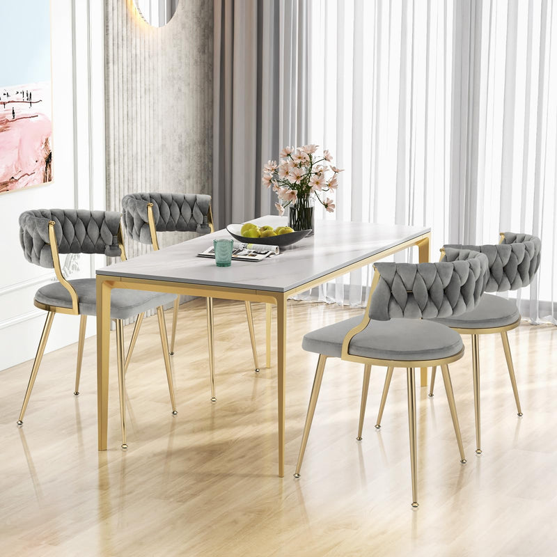 KOMFOTT Velvet Dining Chairs Set of 2/4, Upholstered Open-back Dining Chairs with Golden Metal Frame