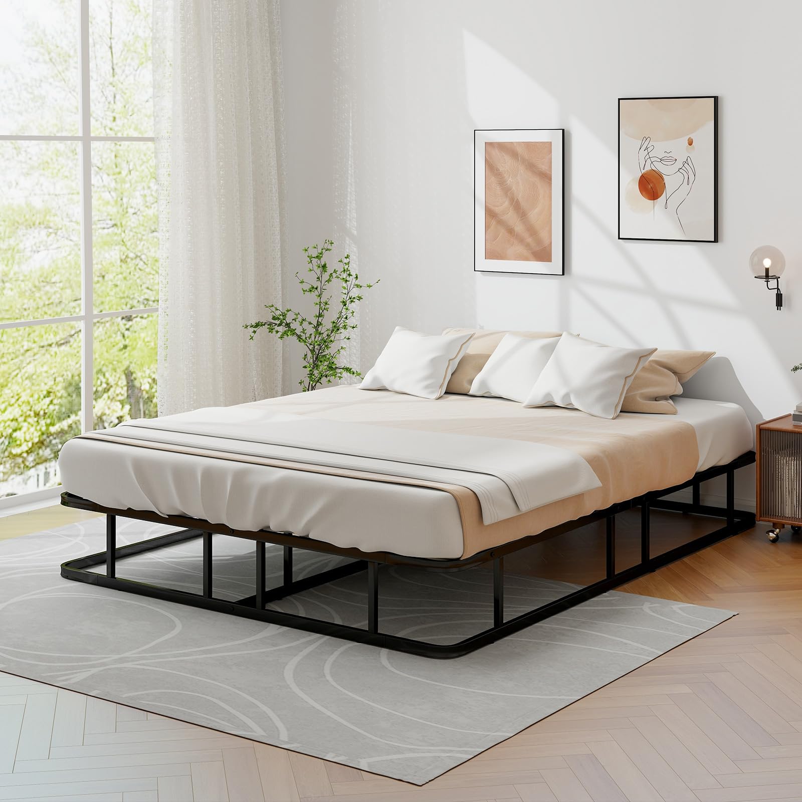 KOMFOTT Queen Size Metal Platform Bed Frame