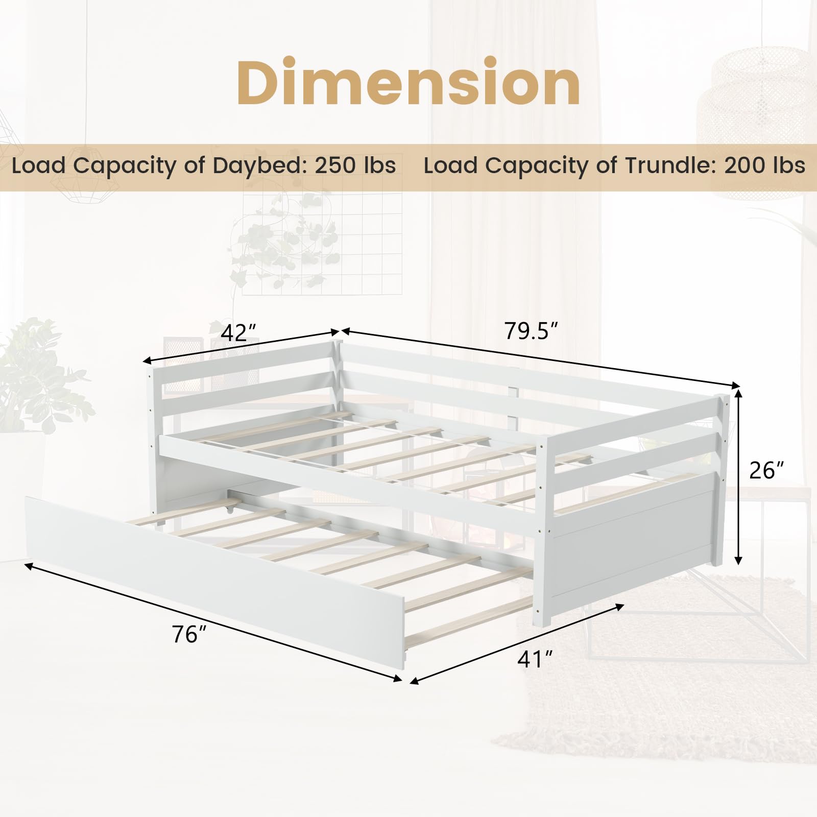 KOMFOTT Twin Daybed with Trundle, Wood Trundle Bed with Wood Slat Support