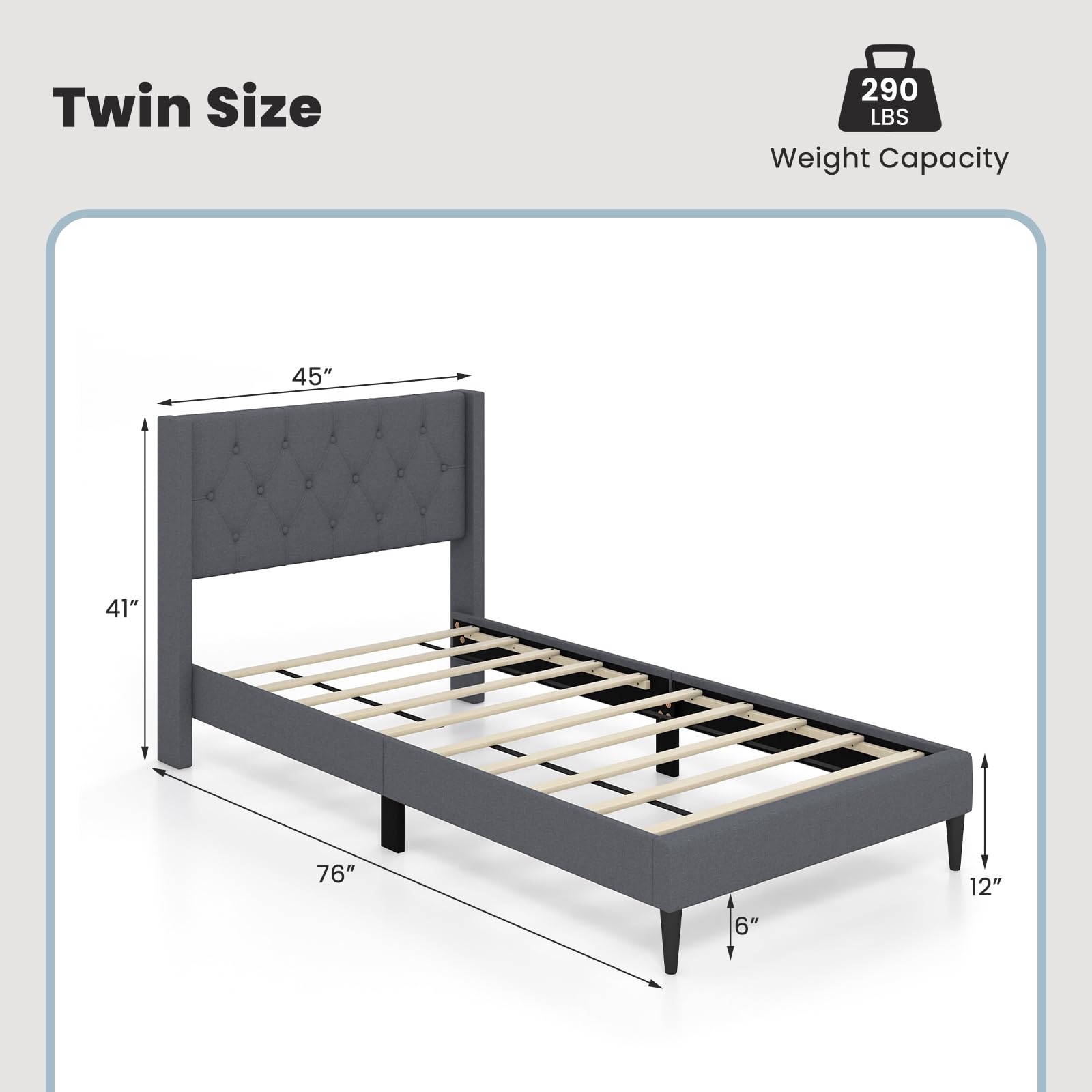 KOMFOTT Twin/Queen Size Upholstered Platform Bed Frame with Button Tufted Wingback Headboard