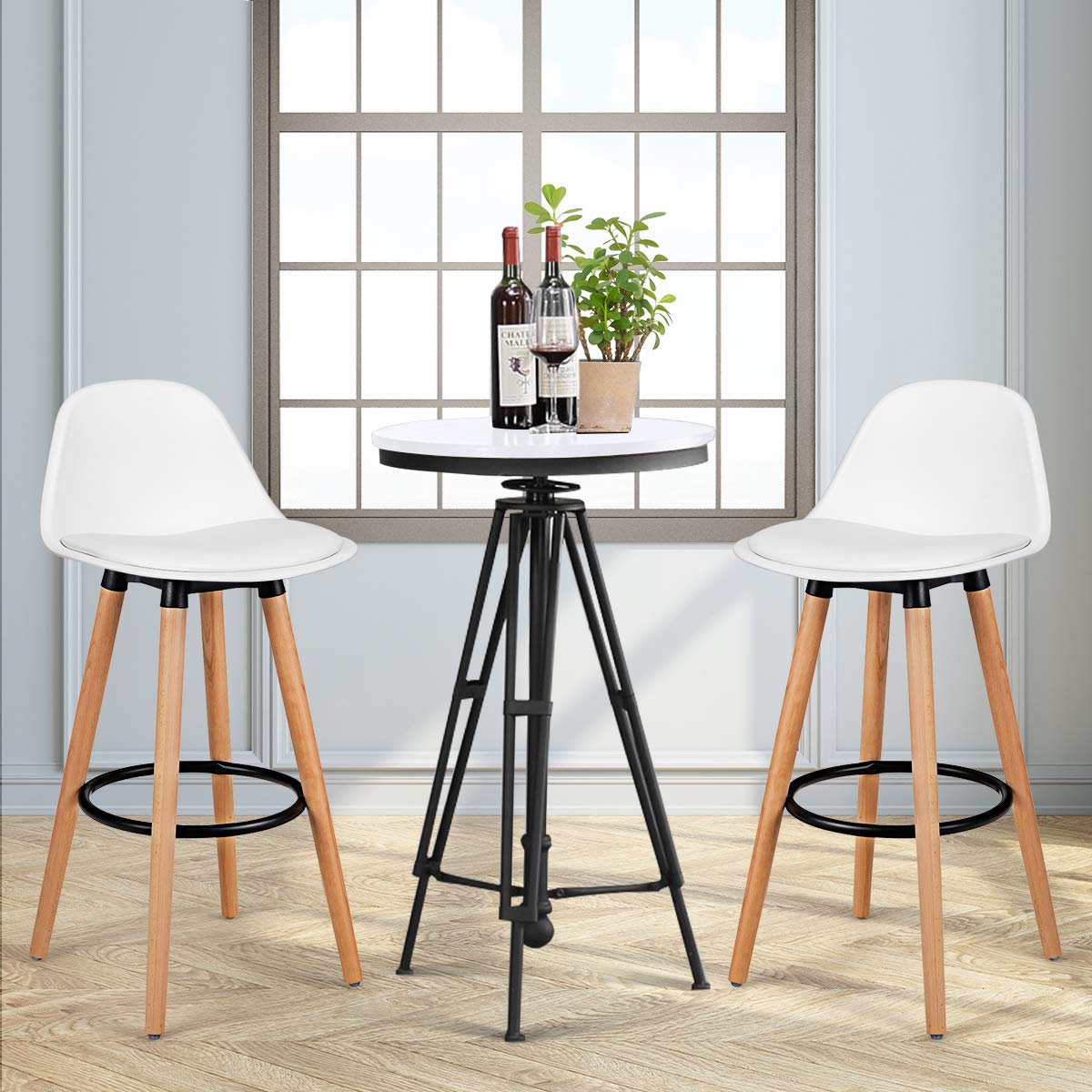 KOMFOTT Bar Stools Set of 2/4, Modern Armless Kitchen Stool with Soft PU Leather Seat