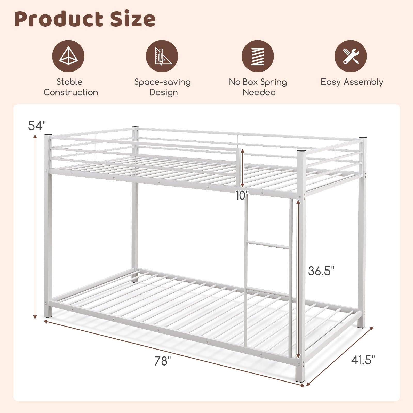 KOMFOTT Twin Over Twin Metal Bunk Bed with Safety Guard Rails & Side Ladder