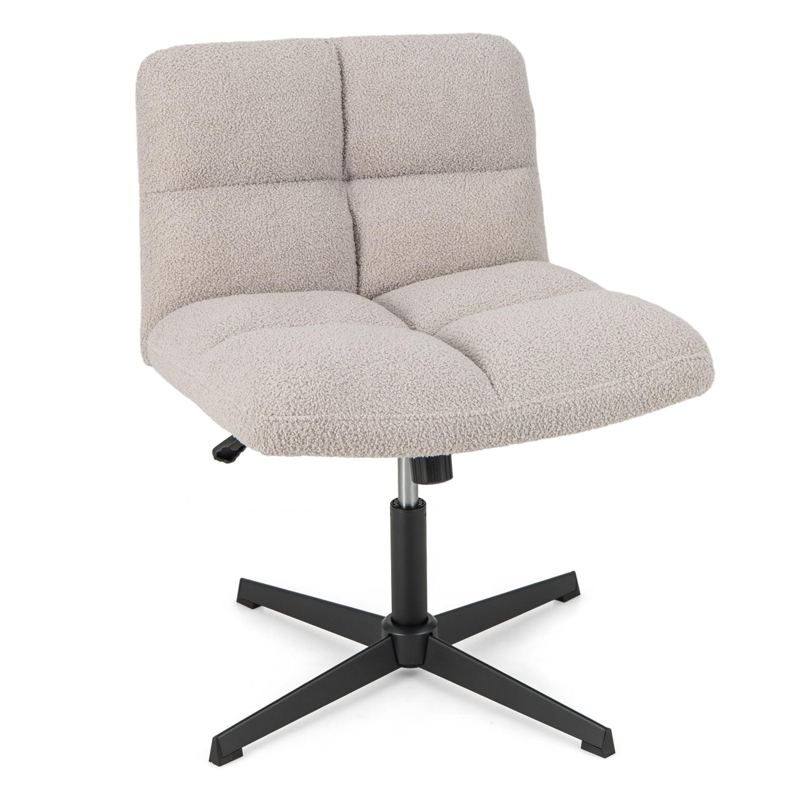 KOMFOTT Criss Cross Chair, Faux Fur Armless Cross Legged Office Desk Chair, Height Adjustable Computer Swivel Task Chair