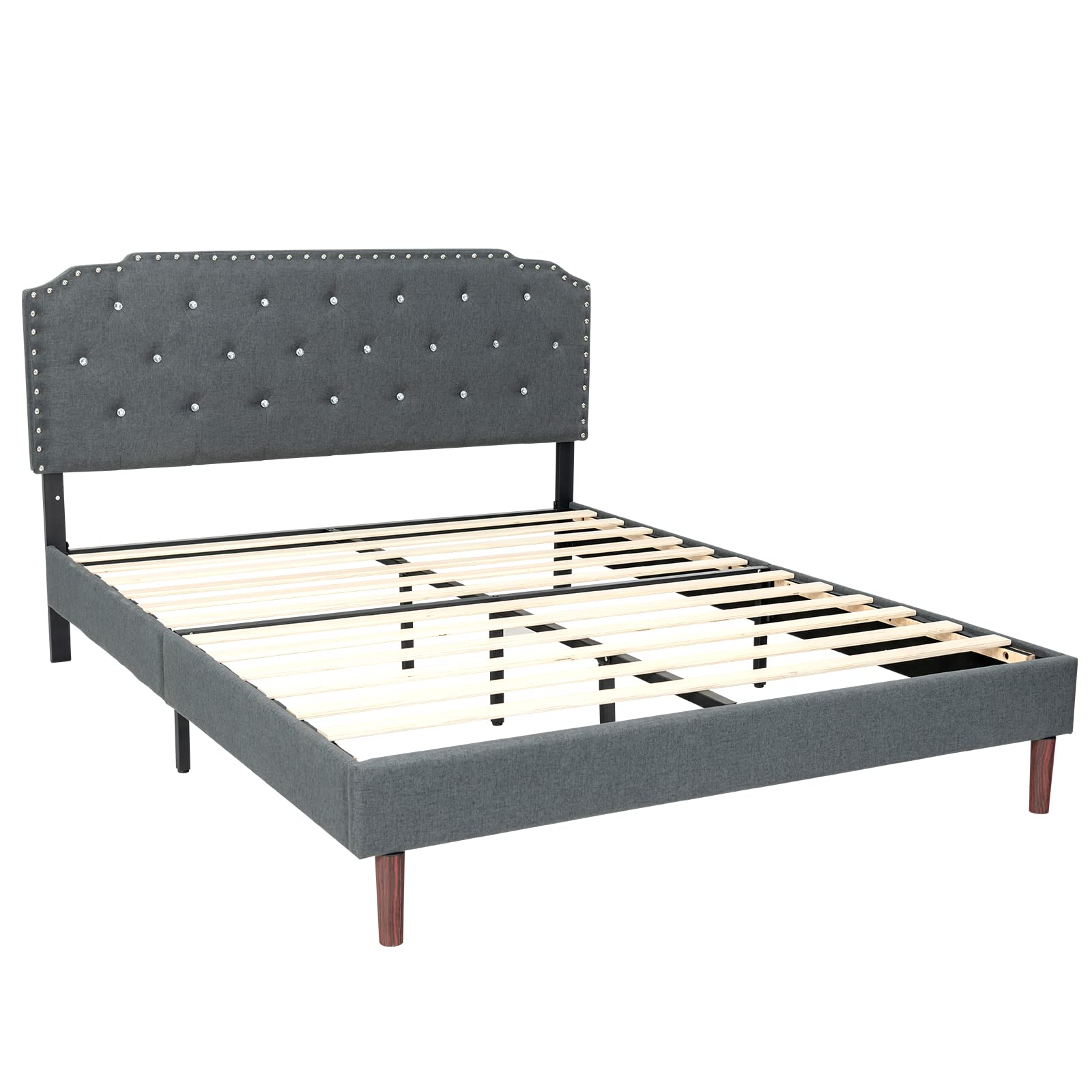 KOMFOTT Upholstered Bed Frame with Adjustable Diamond Button Headboard