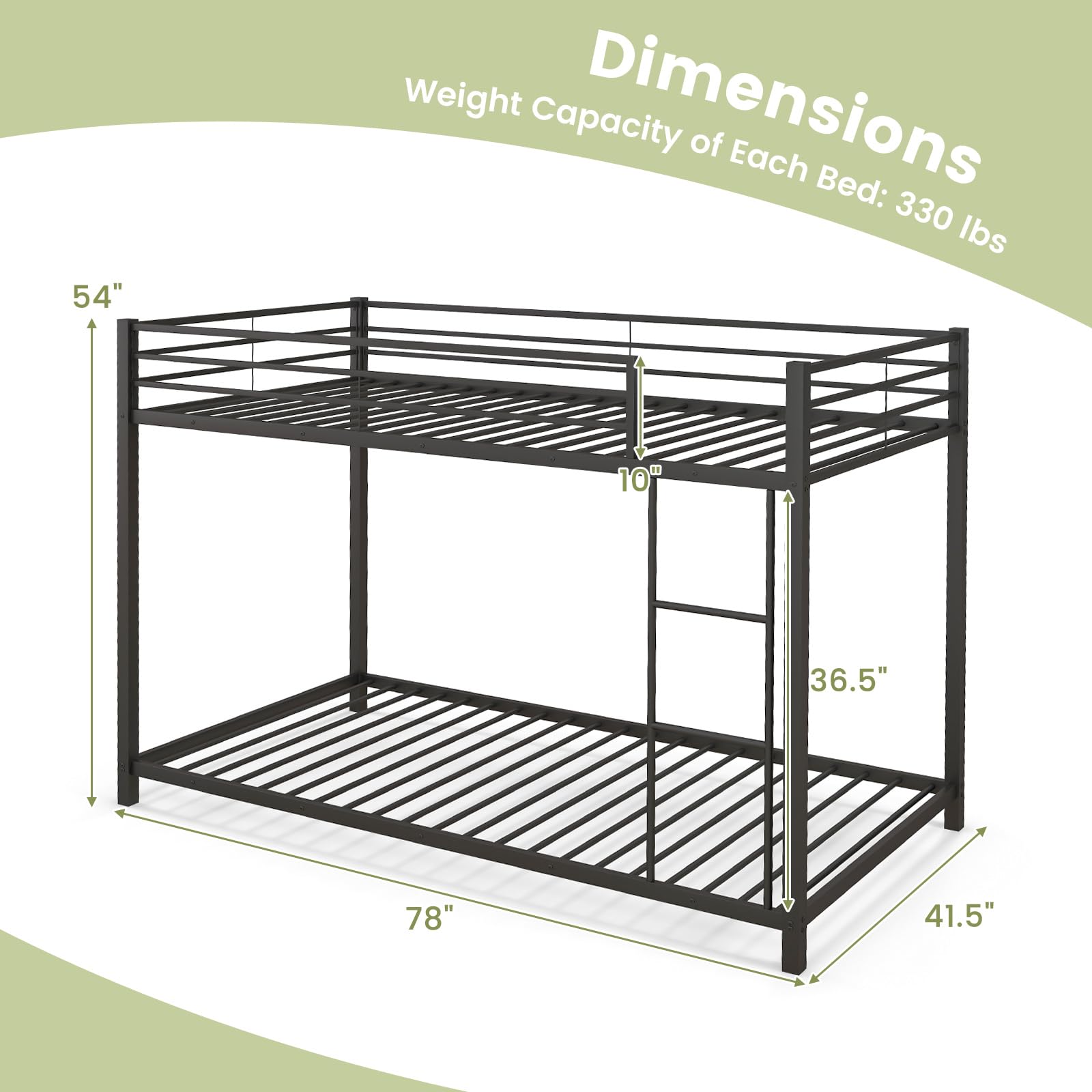 KOMFOTT Twin Over Twin Metal Low Floor Bunk Bed with Safety Guard Rail & Ladder