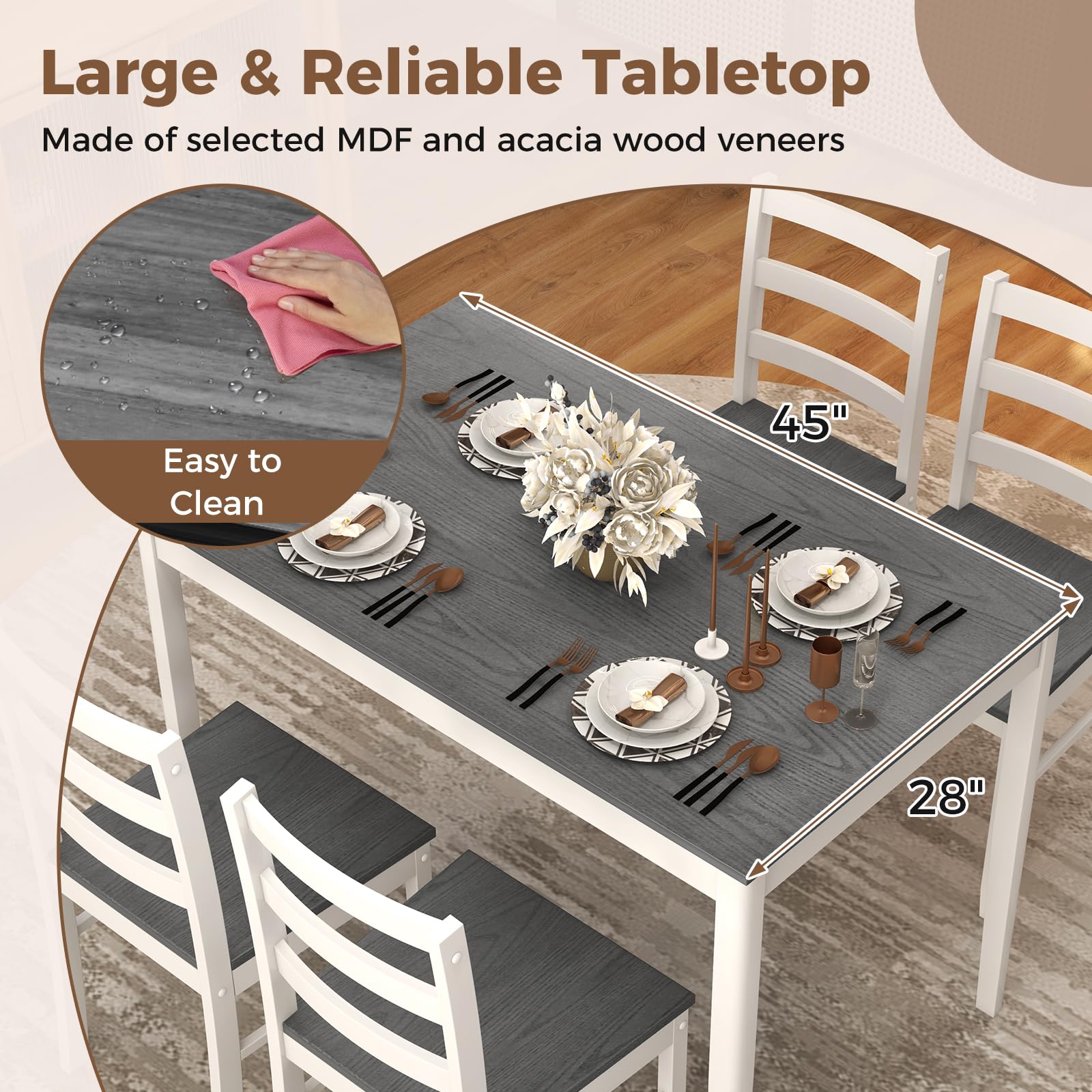 KOMFOTT Dining Table Set for 4, Breakfast Nook with Kitchen Table, 4 Dining Chairs