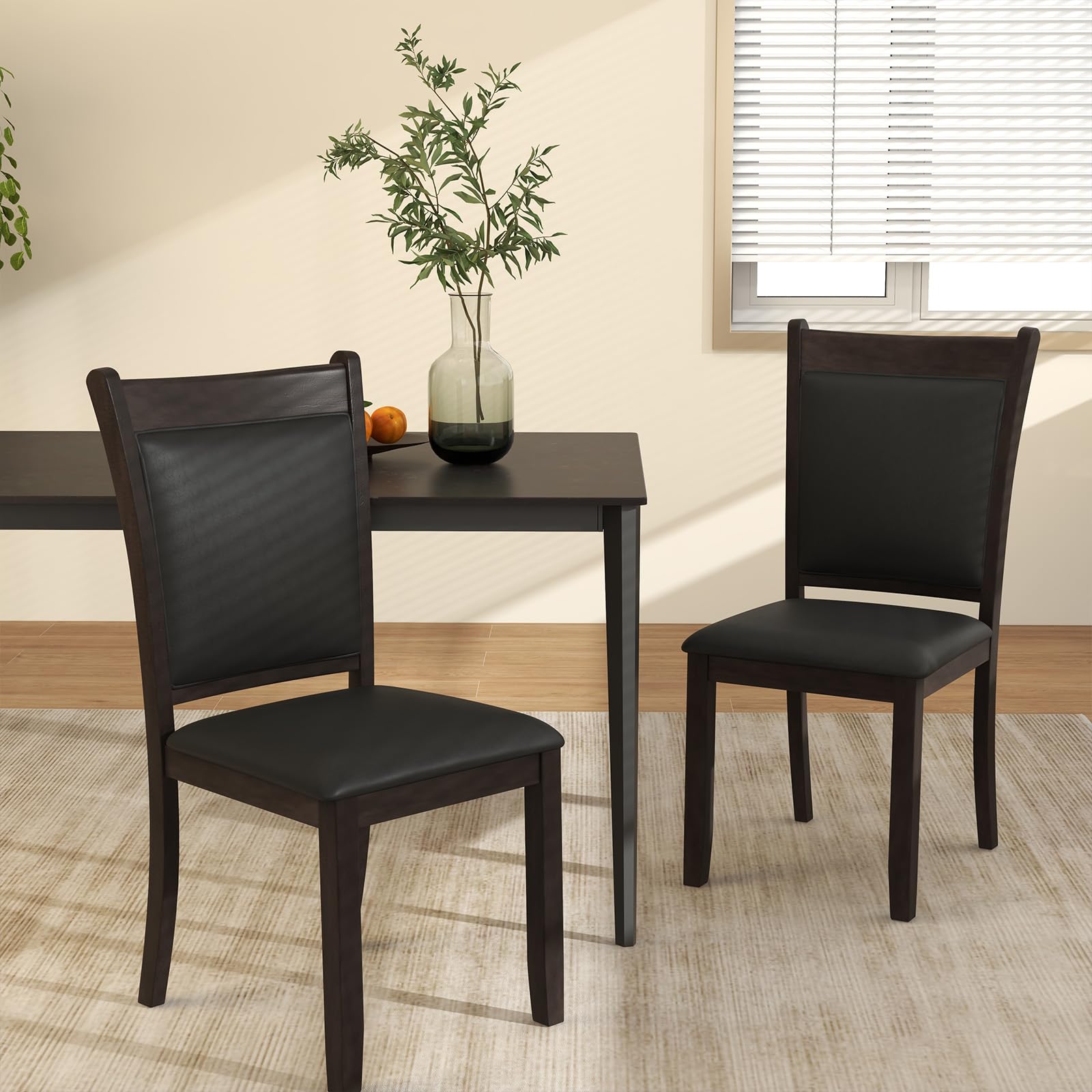 KOMFOTT Wooden Dining Chairs Set of 2/4, Modern Armless Kitchen Chairs w/Padded Backrest & Seat, Rubber Wood Frame