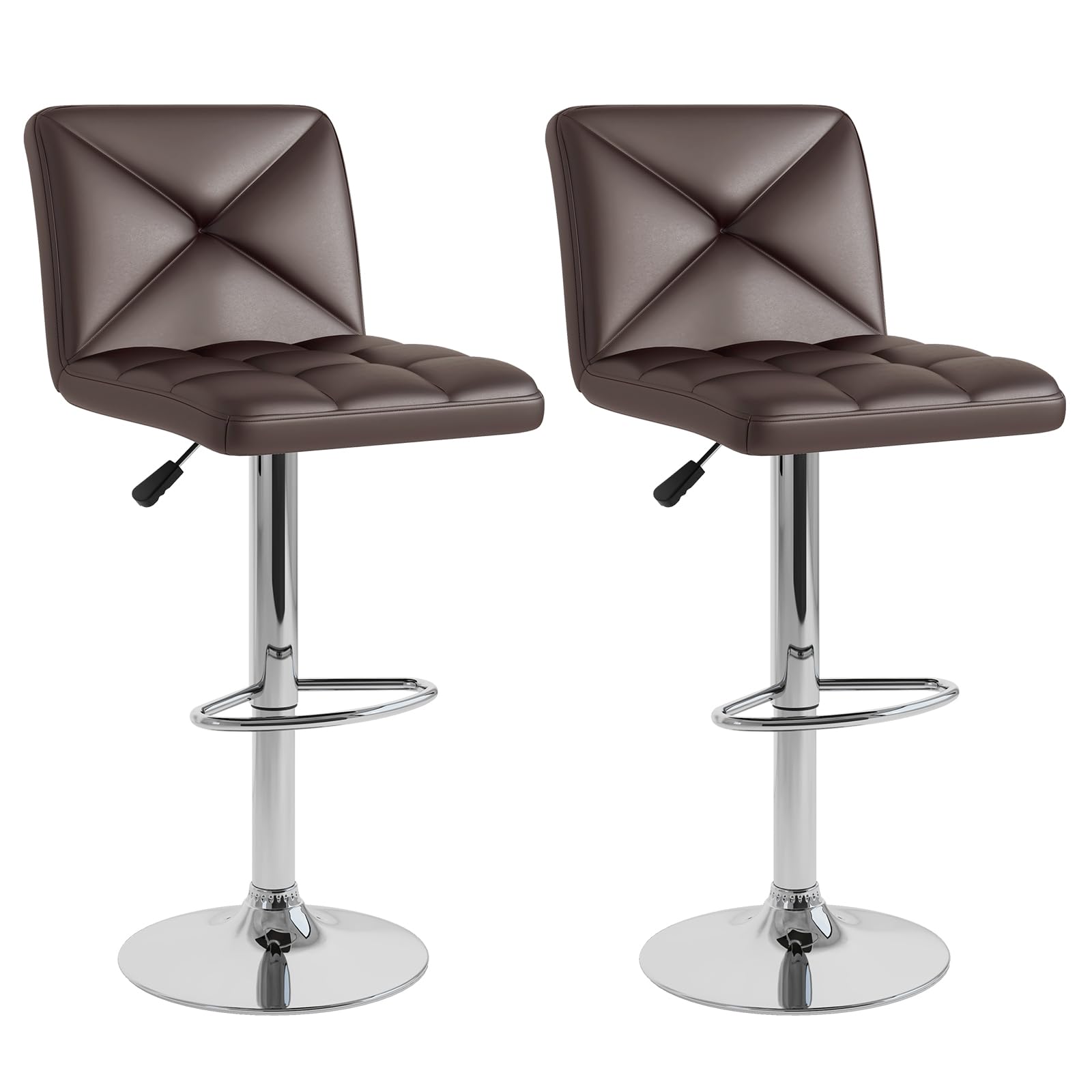 KOMFOTT Bar Stools Set of 2/4, Modern PU Leather Swivel Counter Height Bar Stools with Back, Heavy-Duty Metal Base & Footrest