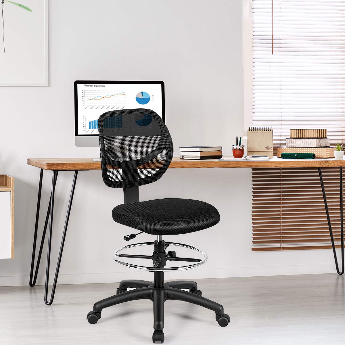 KOMFOTT Mesh Drafting Chair, Standing Desk Chair w/Footrest Ring