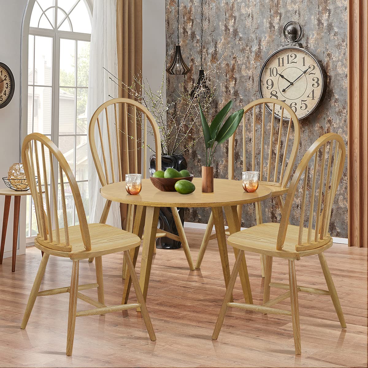 KOMFOTT Set of 2/4 Wood Dining Chairs, French Country Armless Spindle Back Dining Chairs