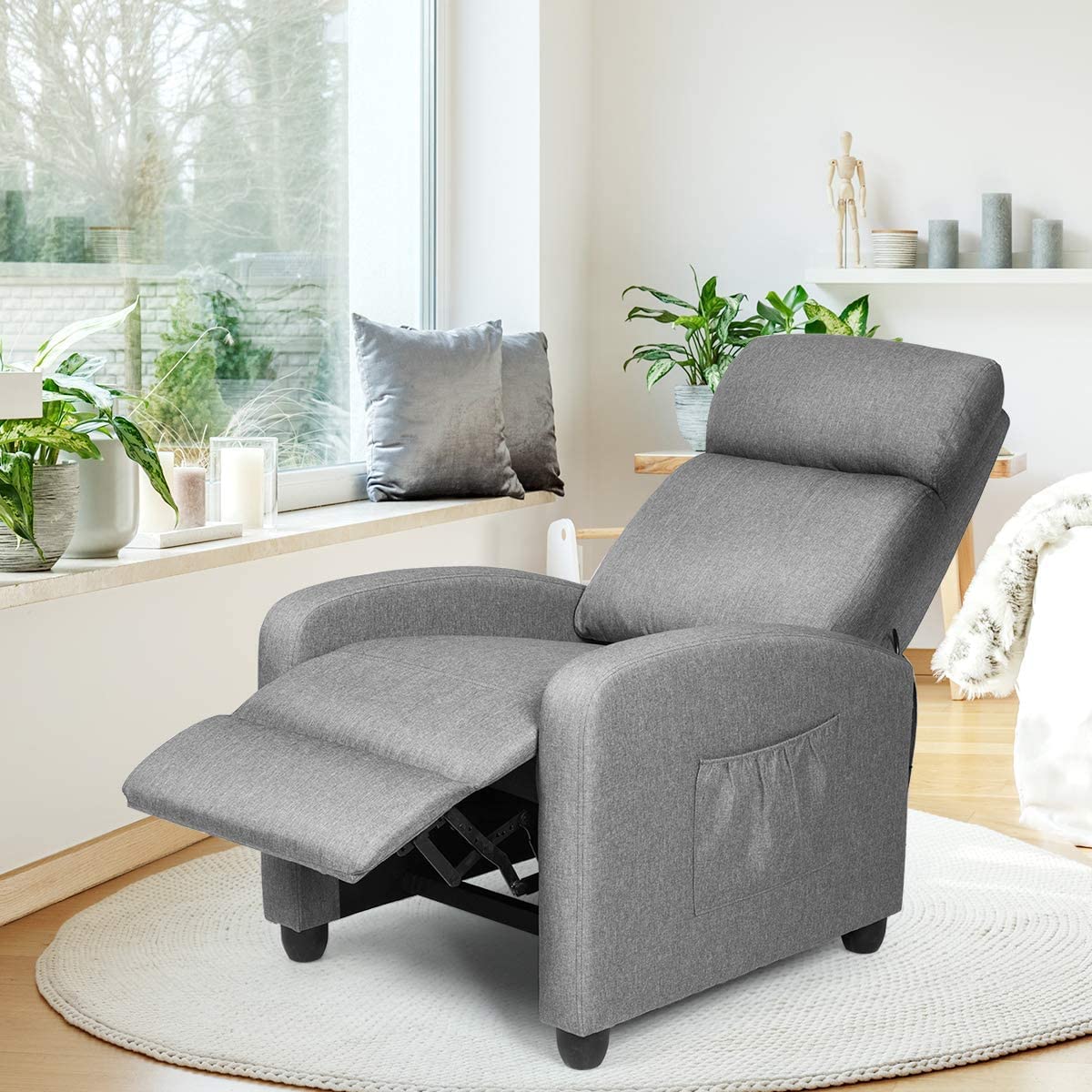 KOMFOTT Recliner Chair with Adjustable Backrest & Footrest, Living Room Ergonomic Single Sofa with Remote and Side Pocket