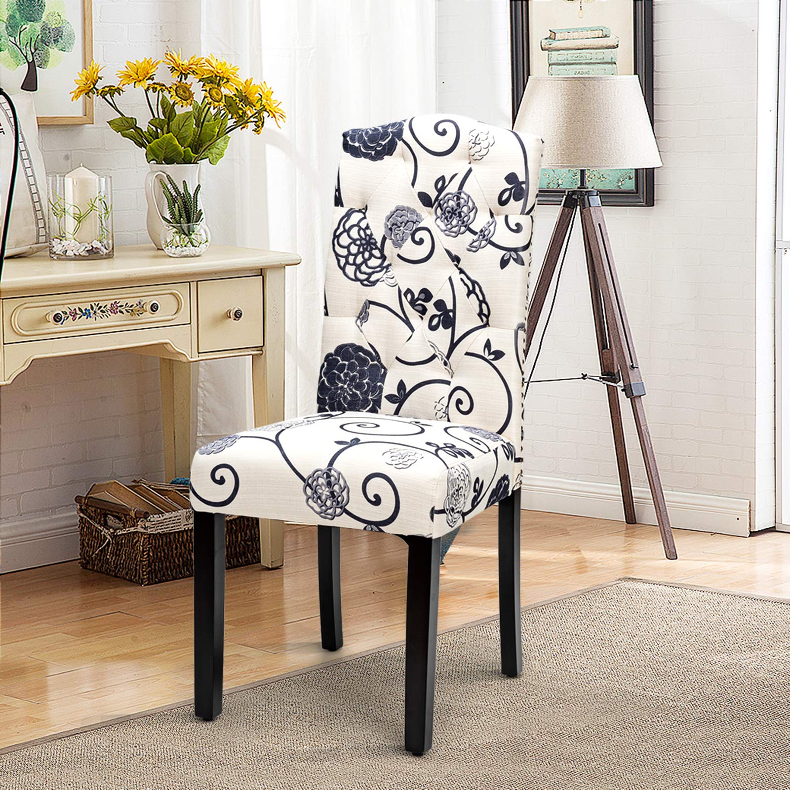 KOMFOTT Set of 2/4 Tufted Fabric Dining Chairs with Padded Seat and Tall Backrest