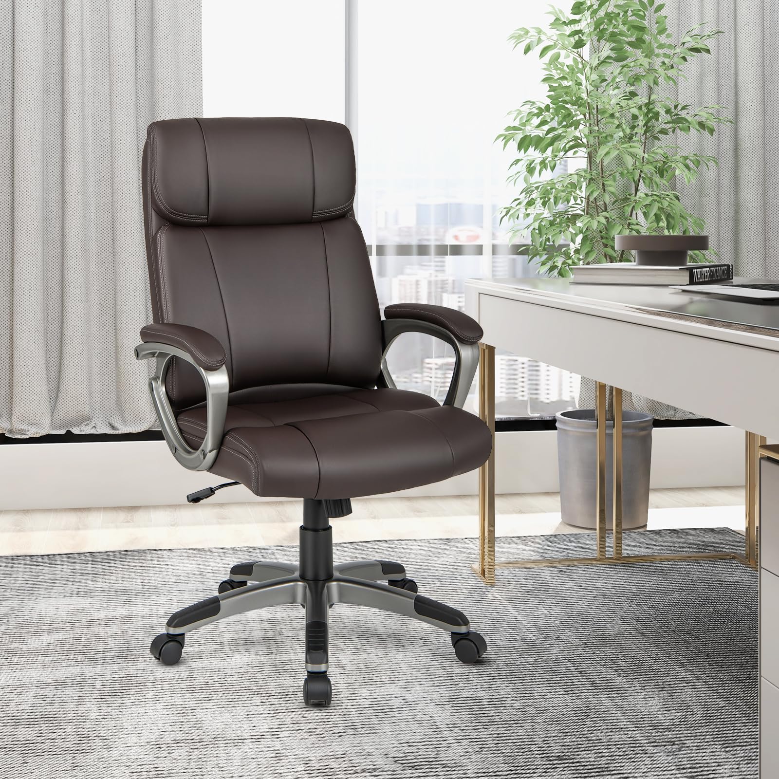 KOMFOTT PU Leather Executive Office Chair with Padded Armrests and Lumbar Support