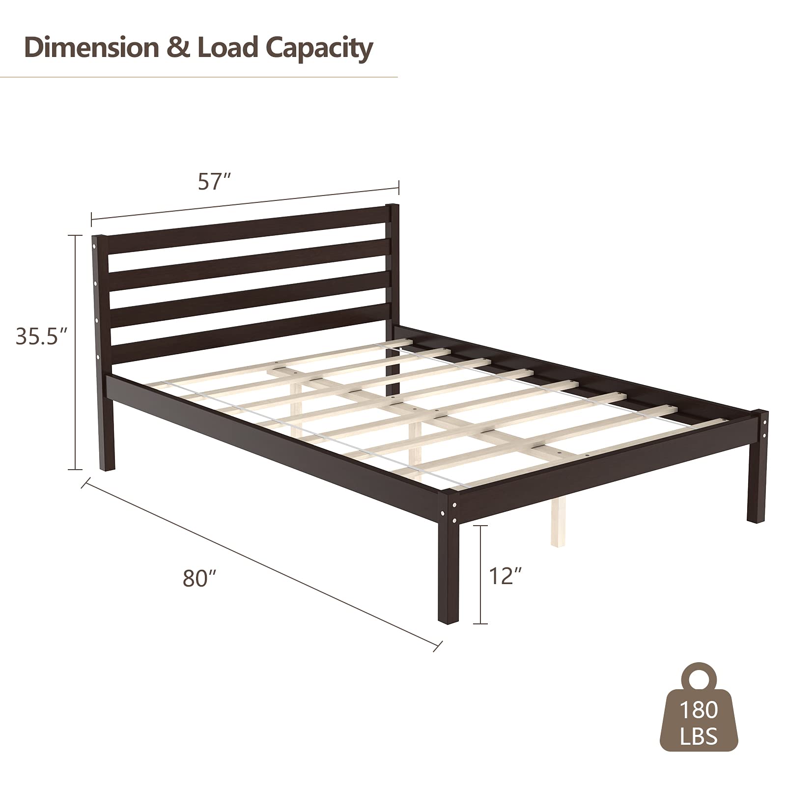 KOMFOTT Wood Platform Bed Frame, Paneled Headboard, Wood Slat Support