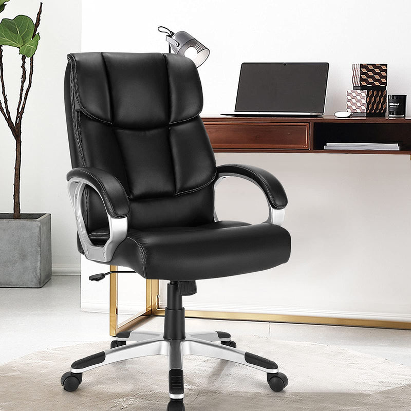 KOMFOTT Executive Office Chair, Leather High Back Managerial Chair, Big and Tall Desk Chair with Soft Padded Armrest