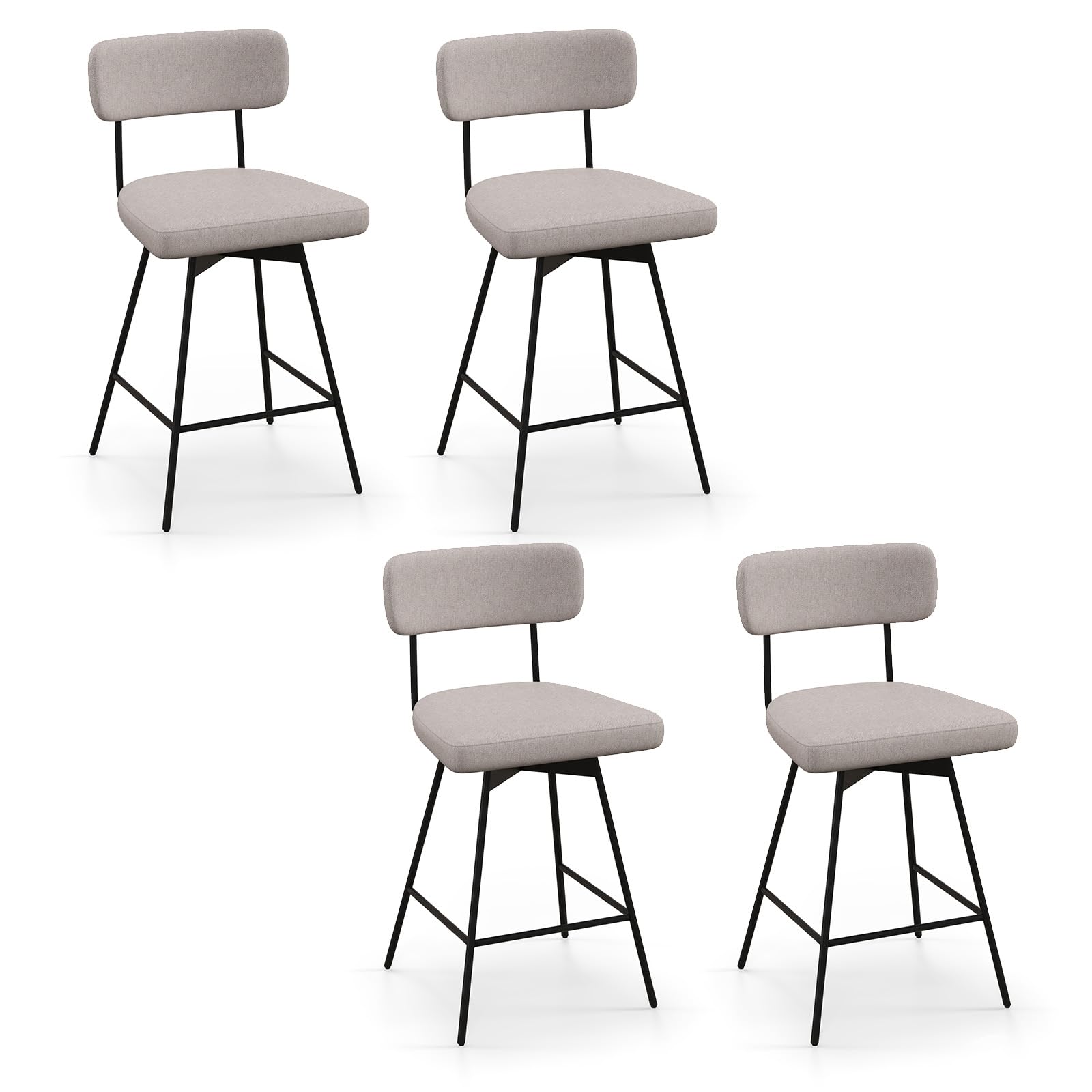 KOMFOTT Bar Stools Set of 2/4, 25” Upholstered Counter Height Bar Stools with Back