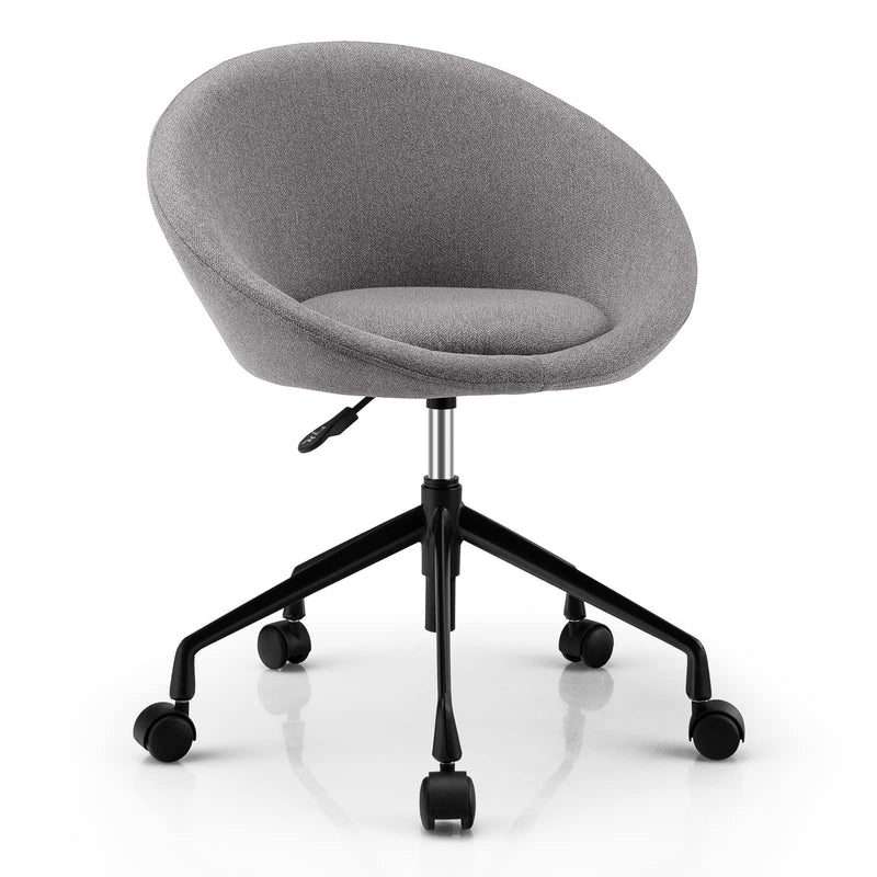 KOMFOTT Armless Office Chair, Modern Fabric Cute Desk Chair with Wheels and Circular Back, Adjustable Swivel Task Computer Chair