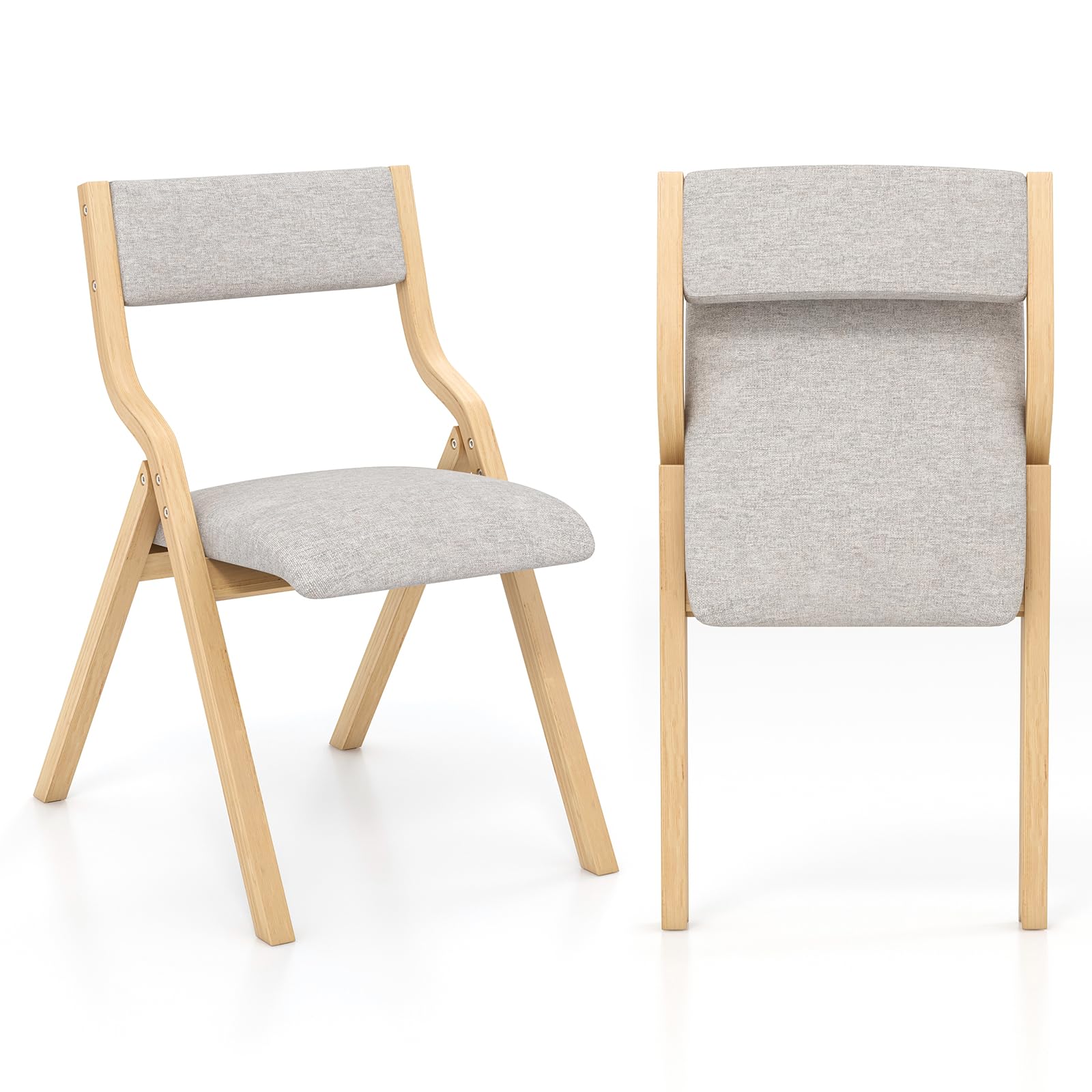 KOMFOTT Folding Dining Chairs Set of 2/4 with Linen Padded Seats