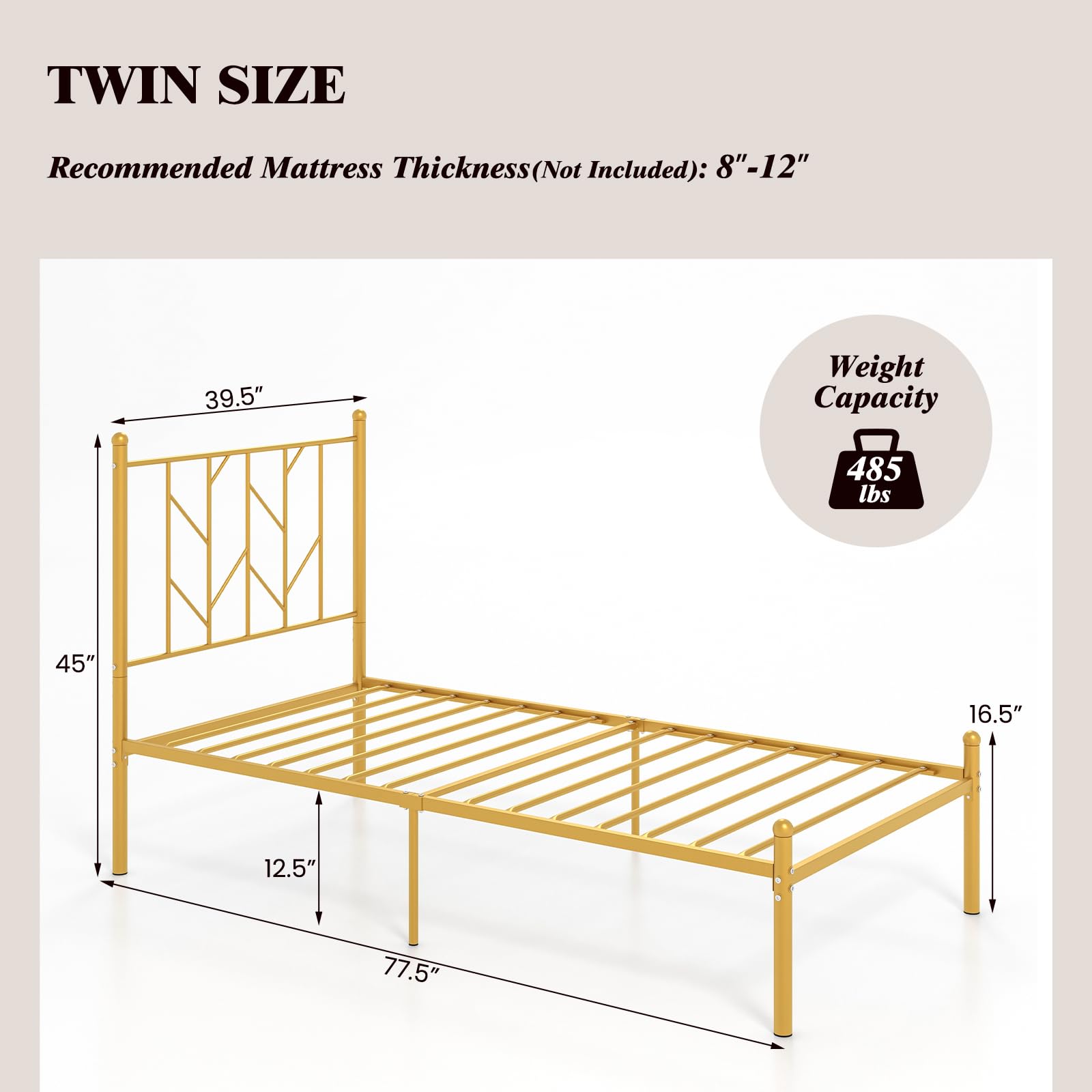 Twin Platform Bed Frame, Heavy-Duty Bed, Metal - KOMFOTT 