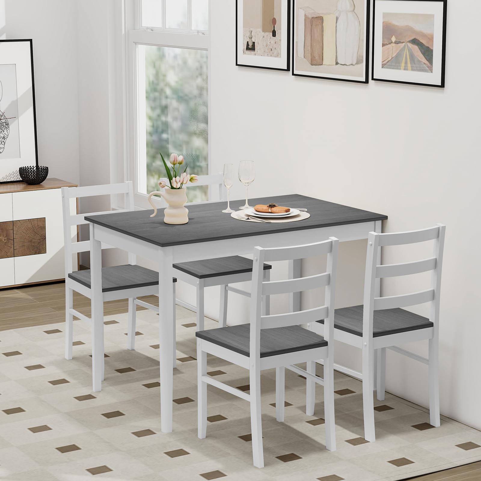 KOMFOTT Dining Table Set for 4, Breakfast Nook with Kitchen Table, 4 Dining Chairs