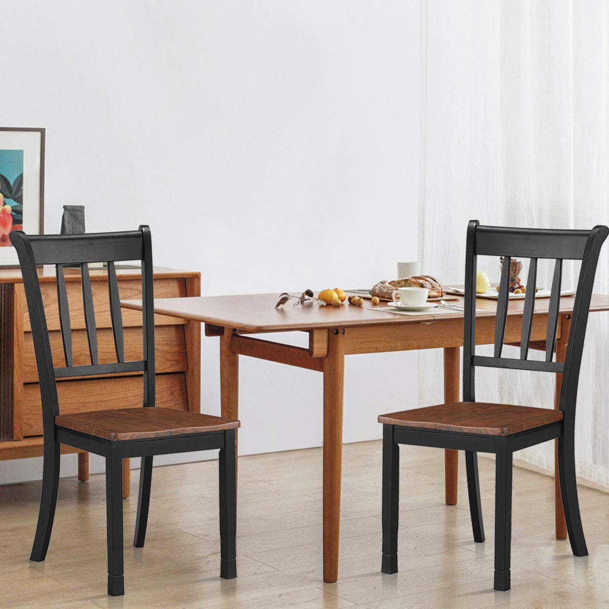 KOMFOTT Set of 2/4 Wood Solid Rubber Wood Armless Dining Chairs with Non-Slip Foot Pads