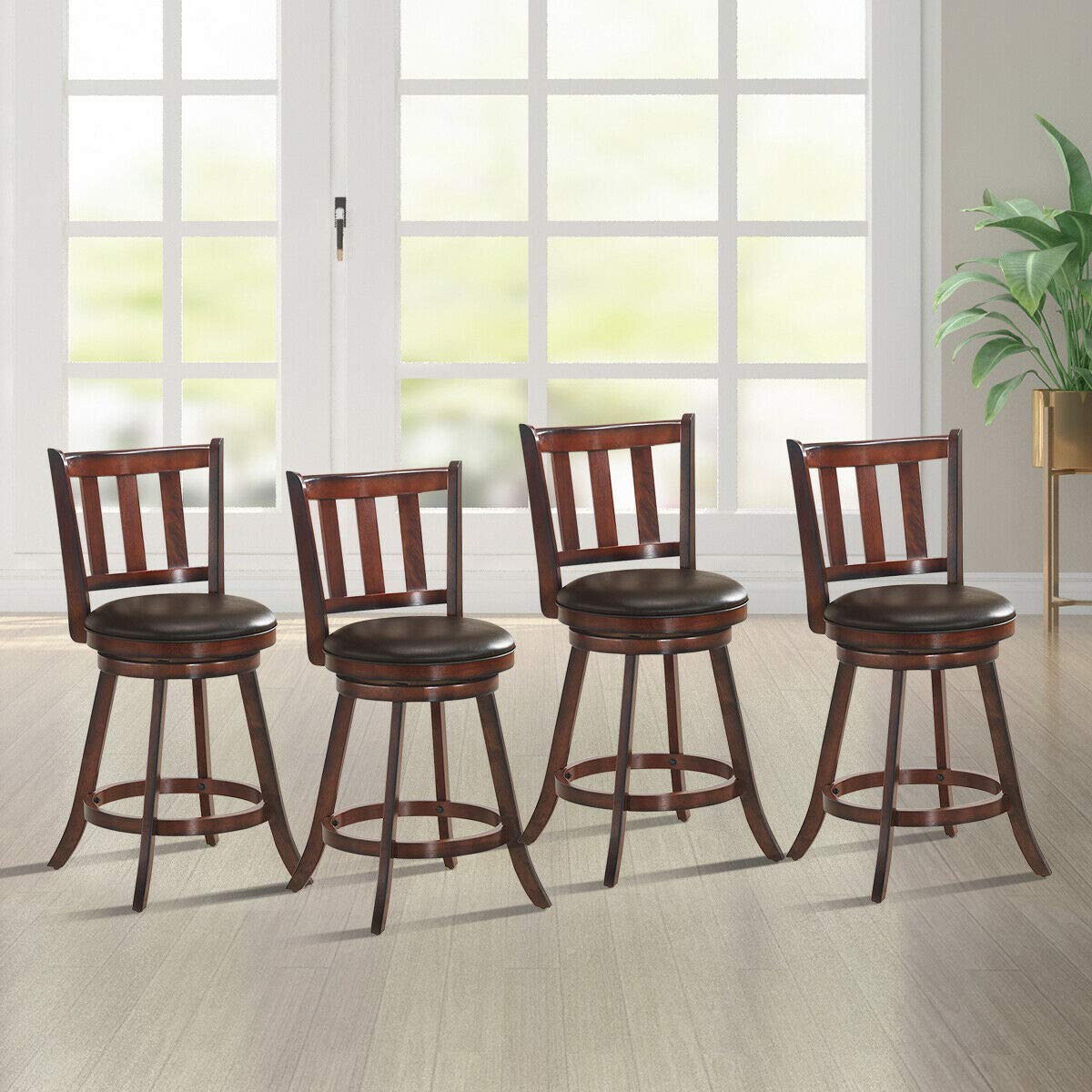 KOMFOTT Bar Stools Set of 2/4, Counter Height Dining Chair, Fabric Upholstered 360 Degree Swivel, PVC Cushioned Seat