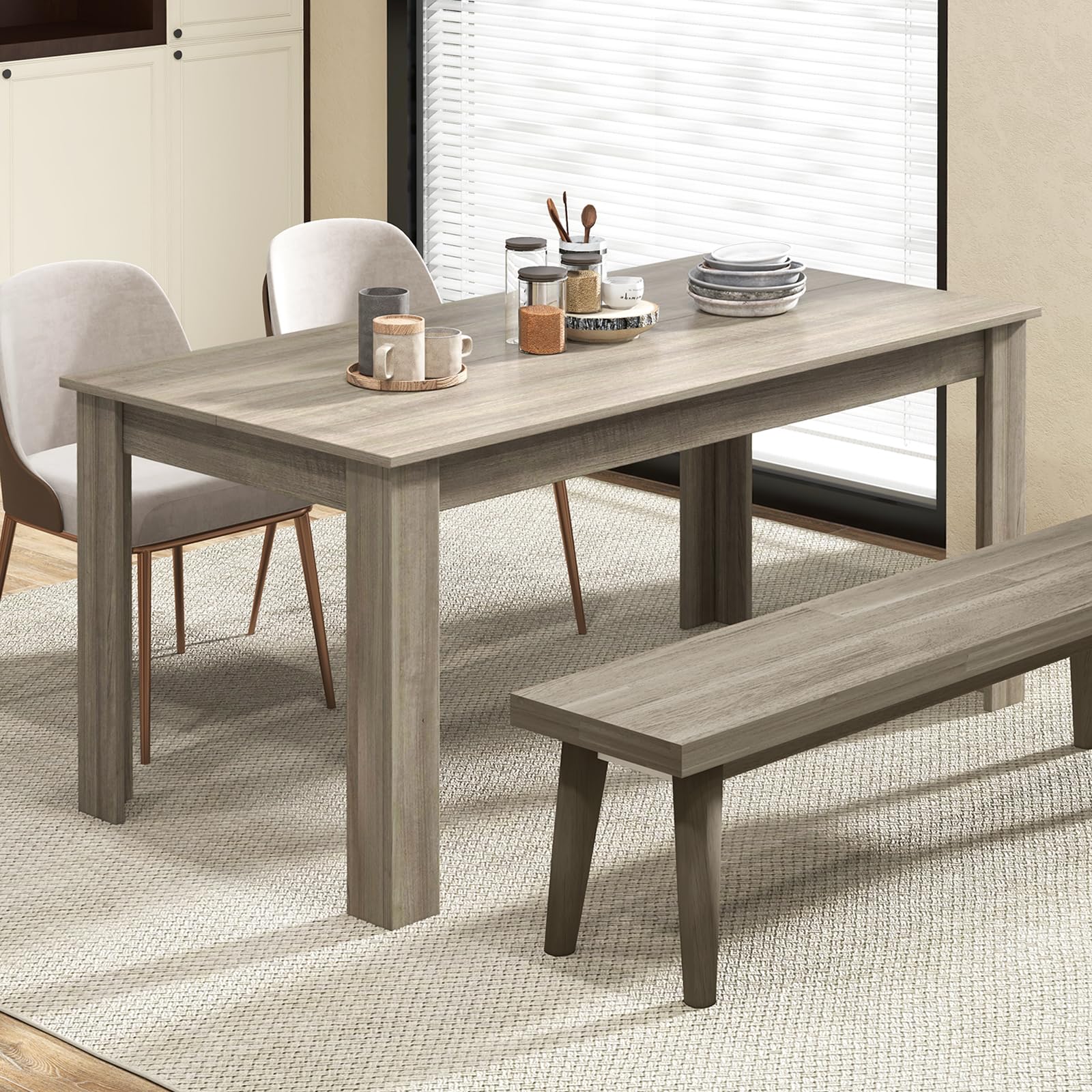 KOMFOTT Dining Table for 6, Wood Rectangular Table, 63" L x 31.5" W x 30" H Large Farmhouse Center Table