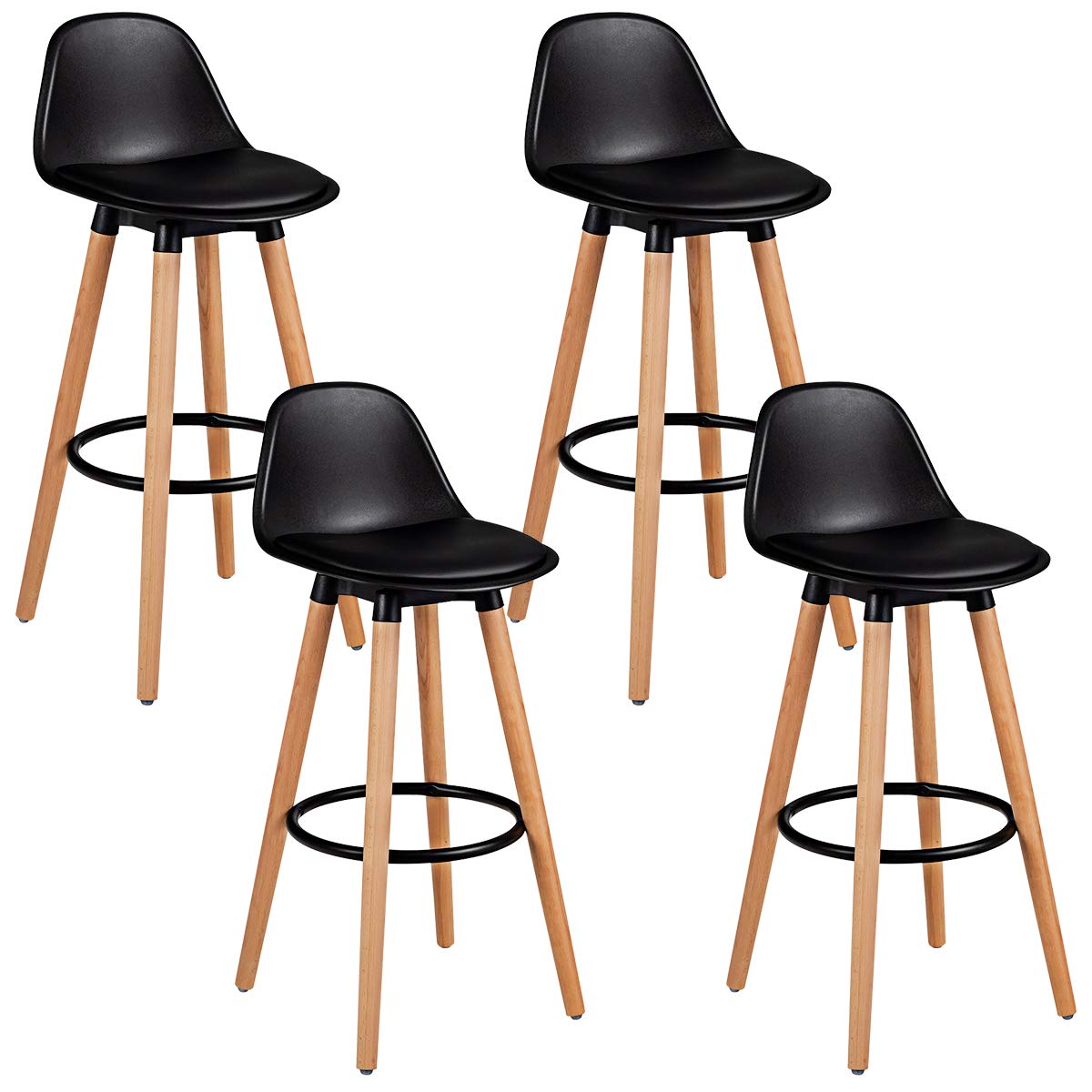 KOMFOTT Bar Stools Set of 2/4, Modern Armless Kitchen Stool with Soft PU Leather Seat