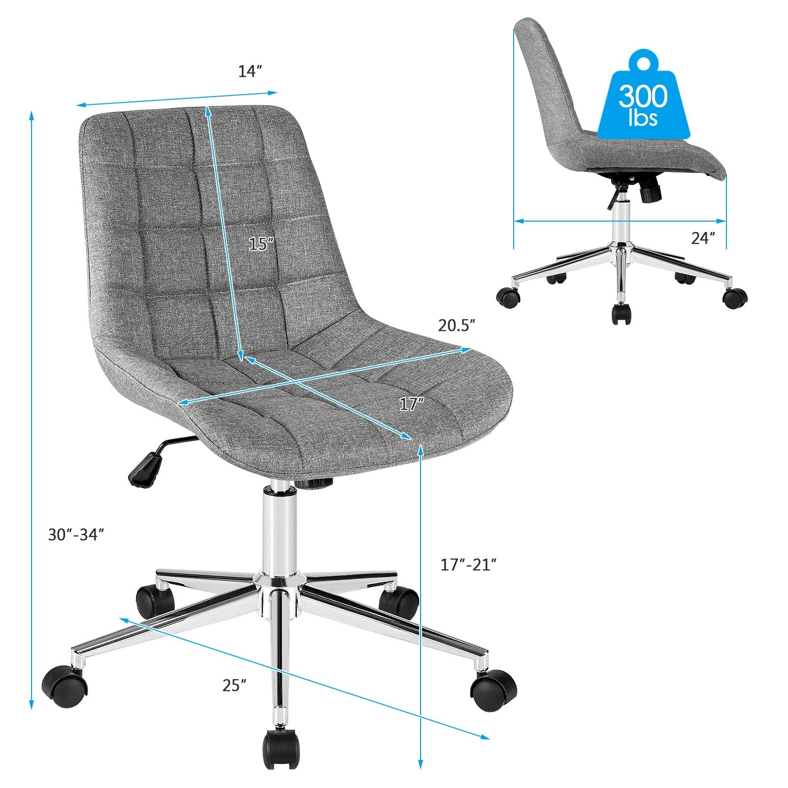 KOMFOTT Modern Home Office Chair, Fabric Armless Leisure Chair w/Stable Metal Base and Rocking Function