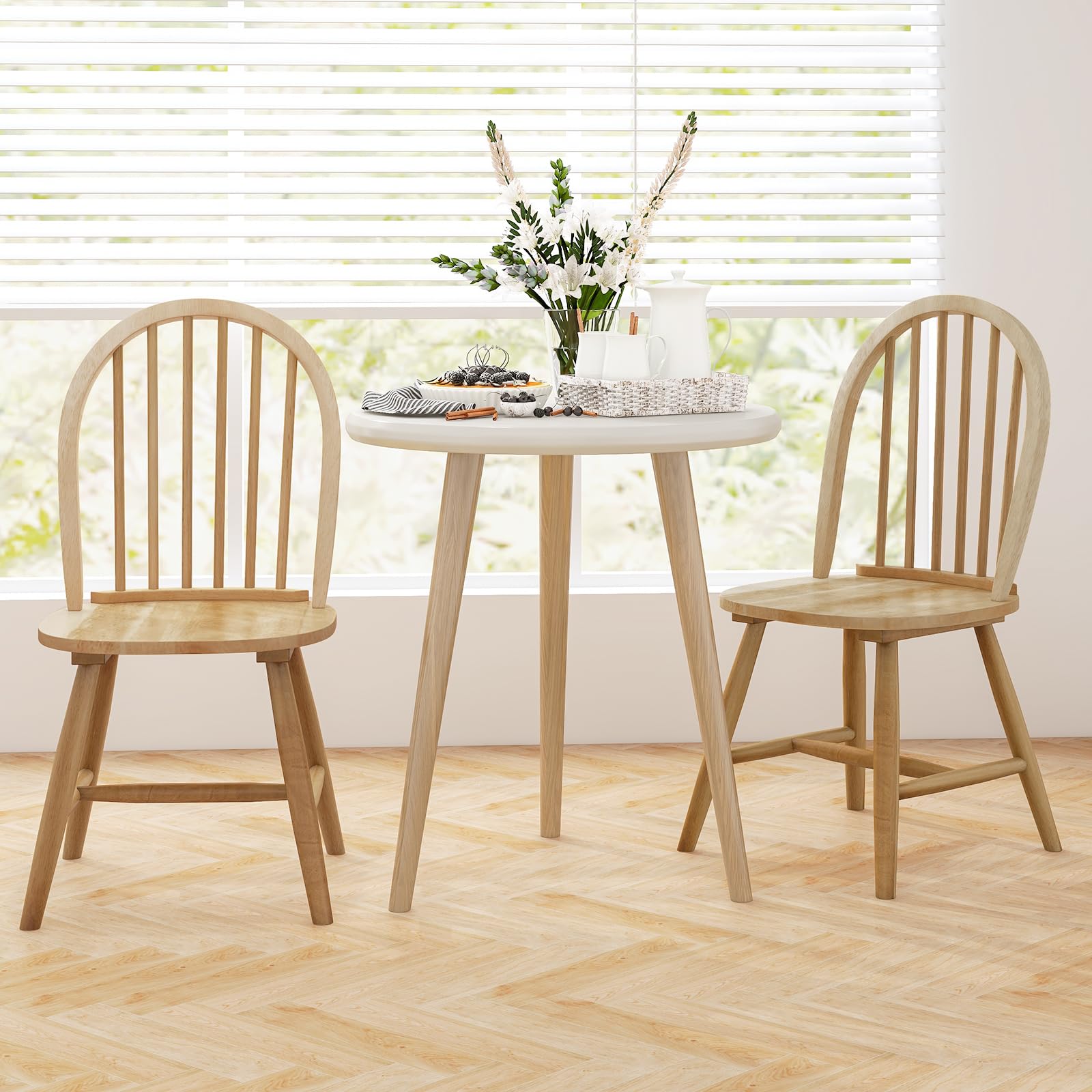 KOMFOTT Set of 2/4 Wood Dining Chairs, French Country Armless Spindle Back Dining Chairs