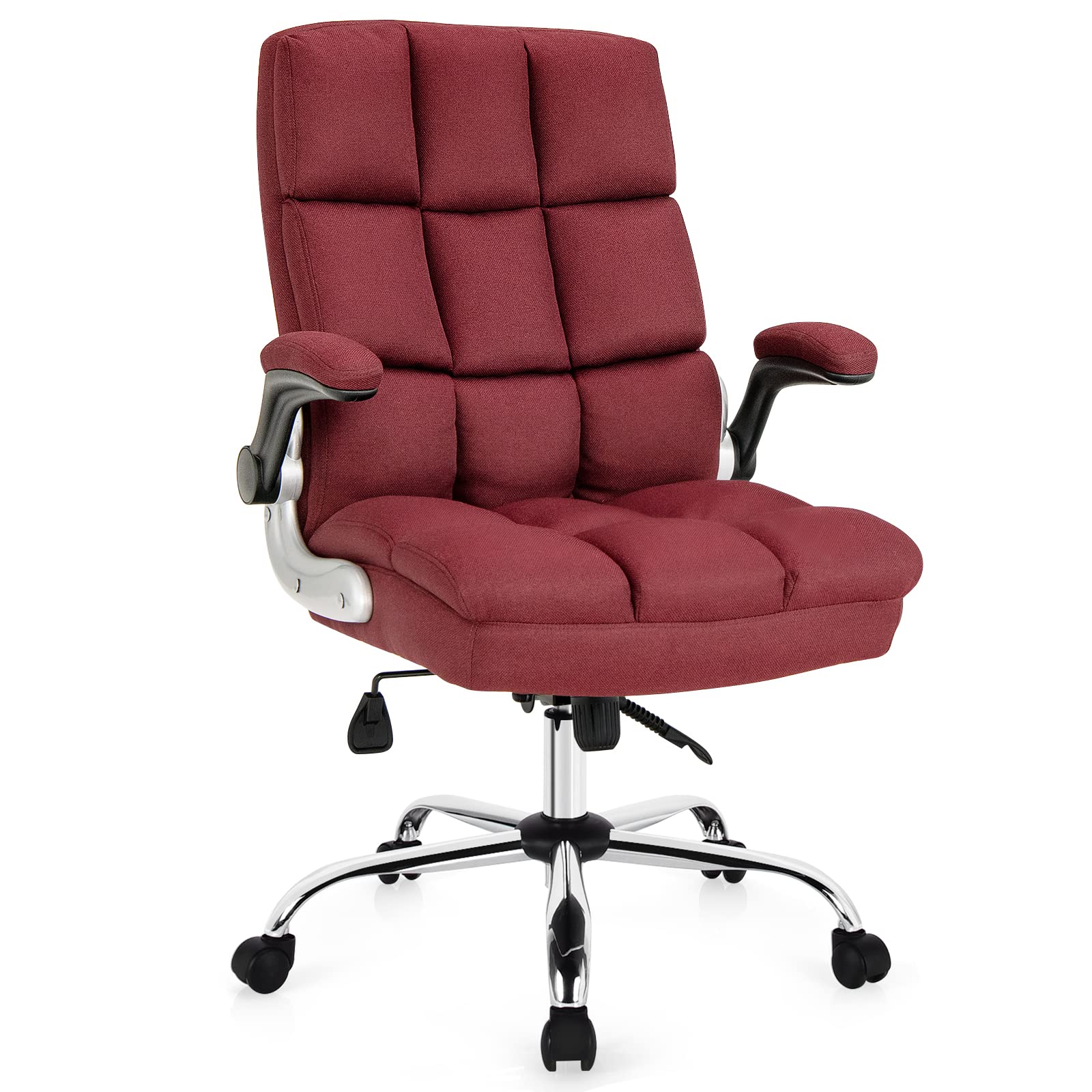 KOMFOTT Executive Office Chair, Adjustable Tilt Angle and Flip-up Armrest Linen Fabric Upholstered Chair with Thick Padding