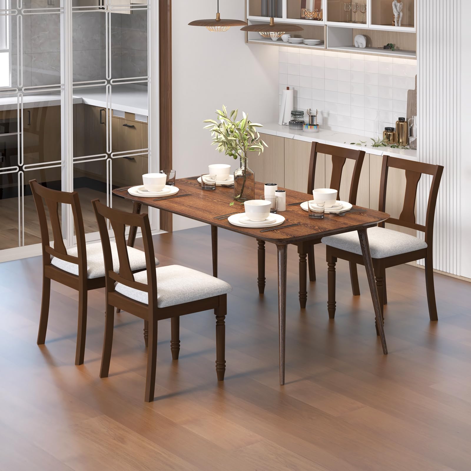 KOMFOTT Wood Dining Chairs Set of 2/4, Armless Wooden Dining Side Chairs with Solid Acacia Wood Frame