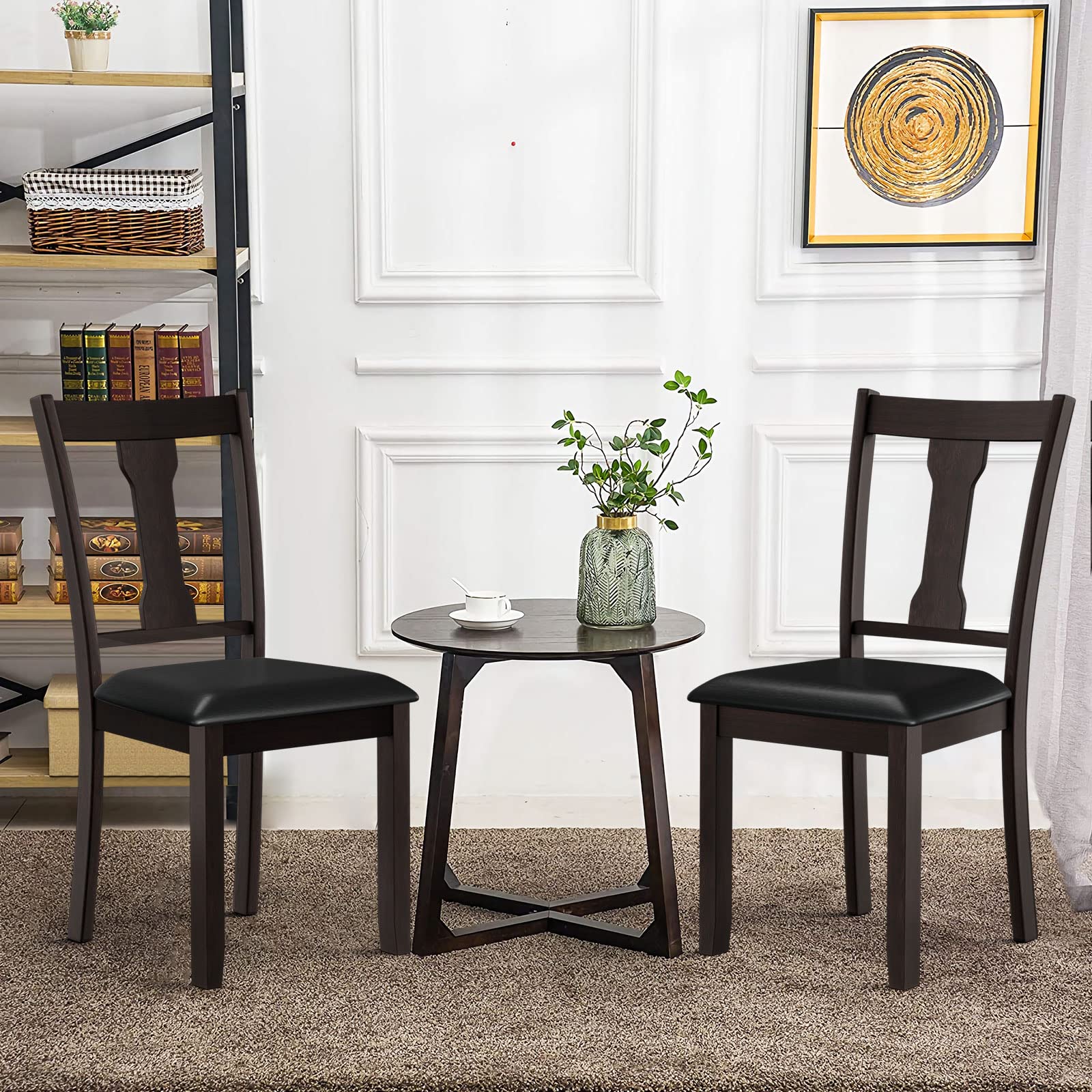 KOMFOTT Set of 2/4 Dining Chairs, Upholstered High Back Kitchen Chairs w/Rubber Wood Frame