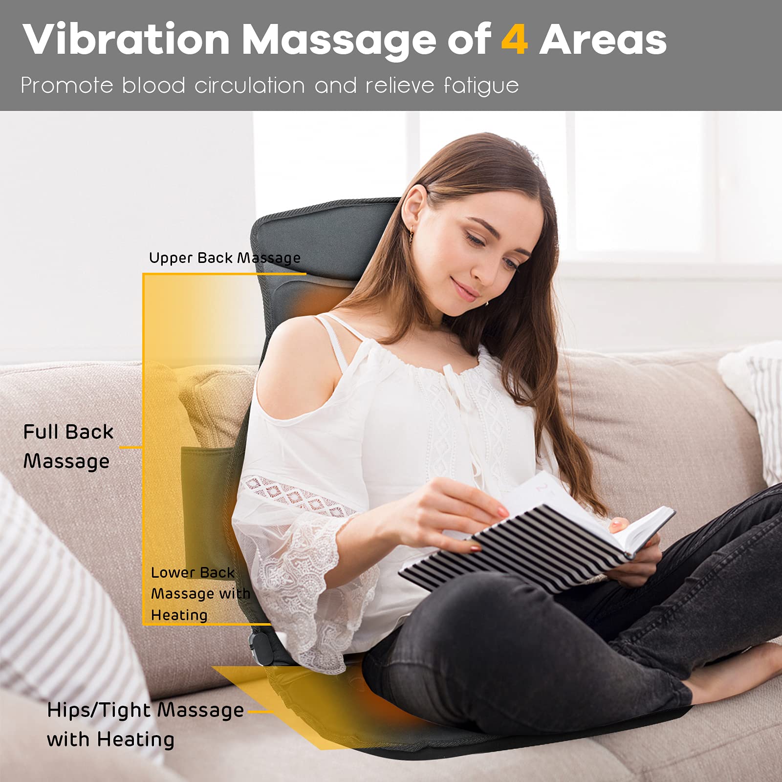 KOMFOTT Massage Seat Cushion Back Massager with Heat Chair Massager, 10 Vibration Nodes & 2 Heat Pads