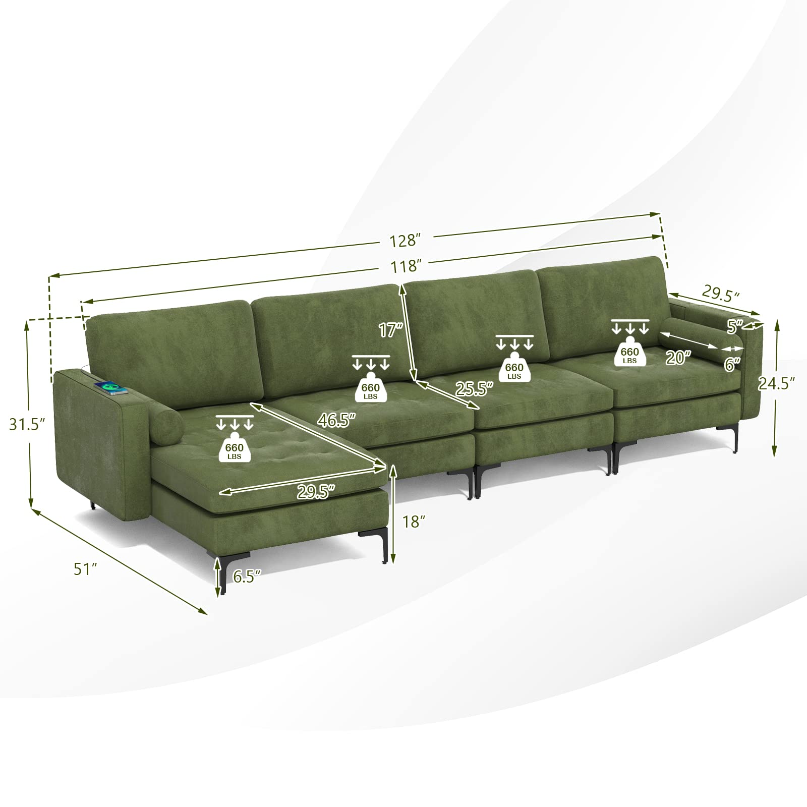 KOMFOTT Modern Accent Sofa w/Comfy Cushion Bolster for Bedroom Reception Room