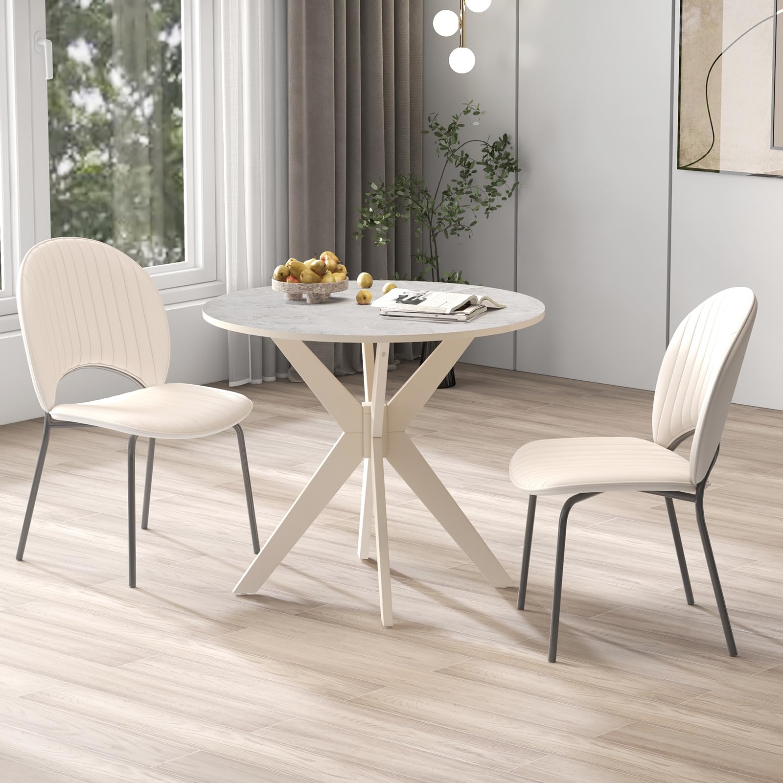 KOMFOTT 36 Inch Round Wood Dining Table with Intersecting Pedestal Base