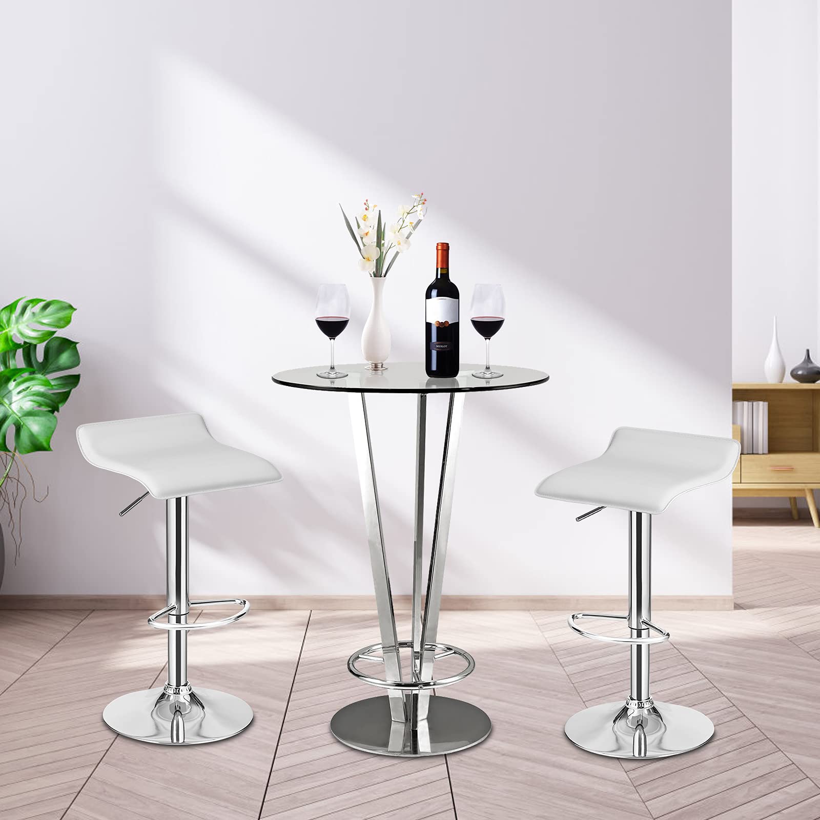 KOMFOTT Bar Stools Set of 2/4, Adjustable Swivel PU Leather Barstools w/Footrest, Chrome Base