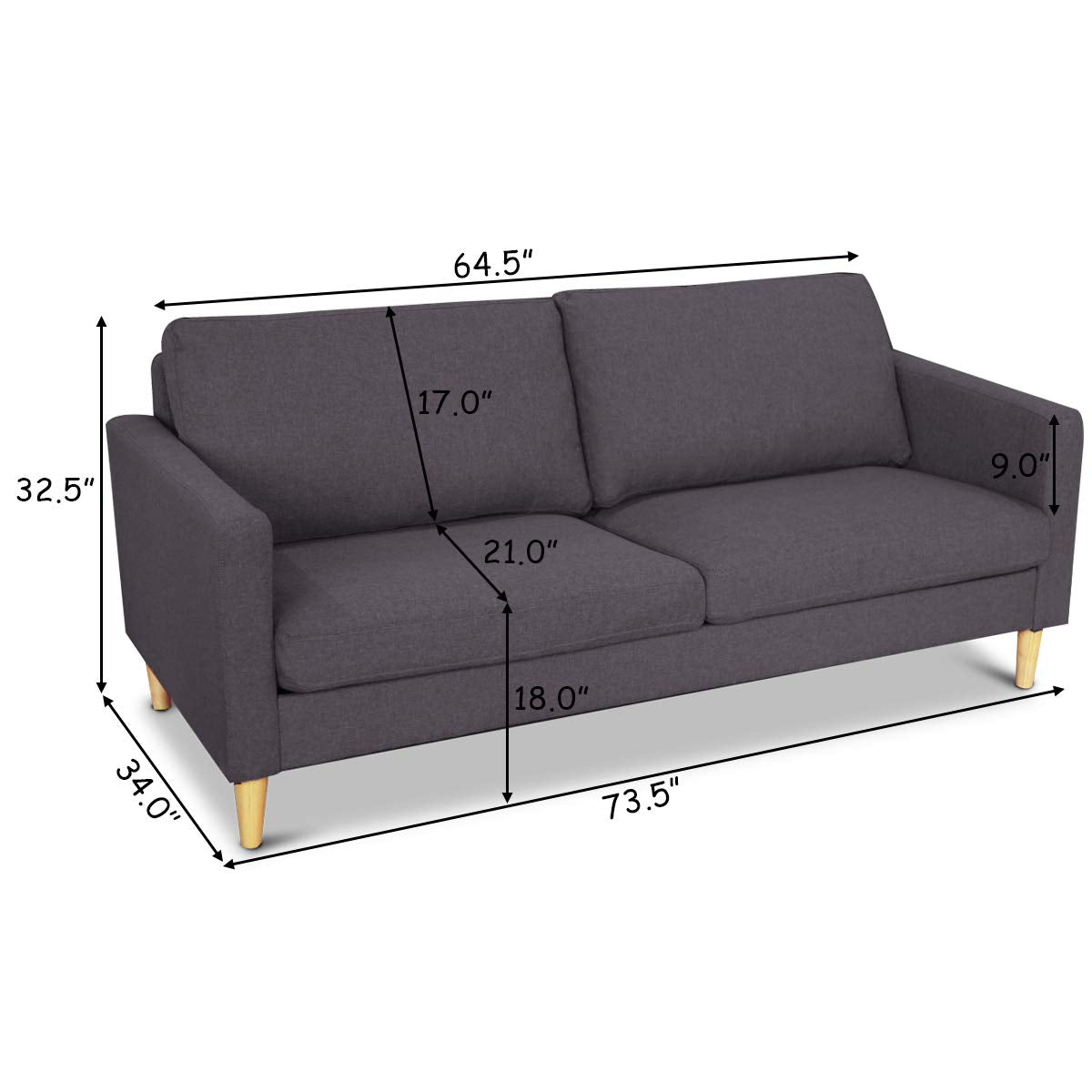 KOMFOTT Modern Upholstered Fabric Accent Futon Sofa Bed w/Wood Leg and Armrest