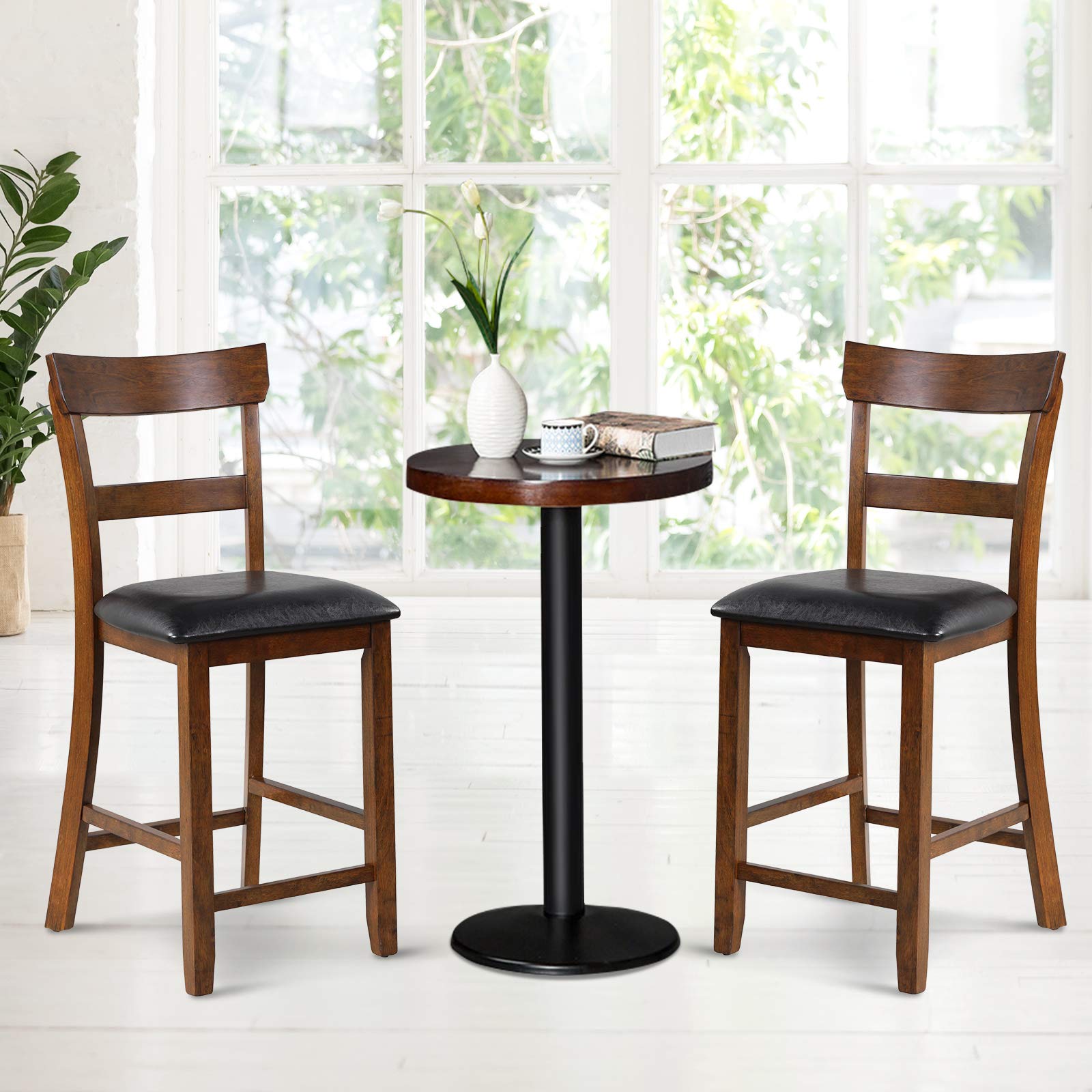 KOMFOTT Bar Stools Set of 2/4, 25.5-Inch Counter Height Chair with Backrest, Foam-Padded Cushion, Rubber Wood Legs