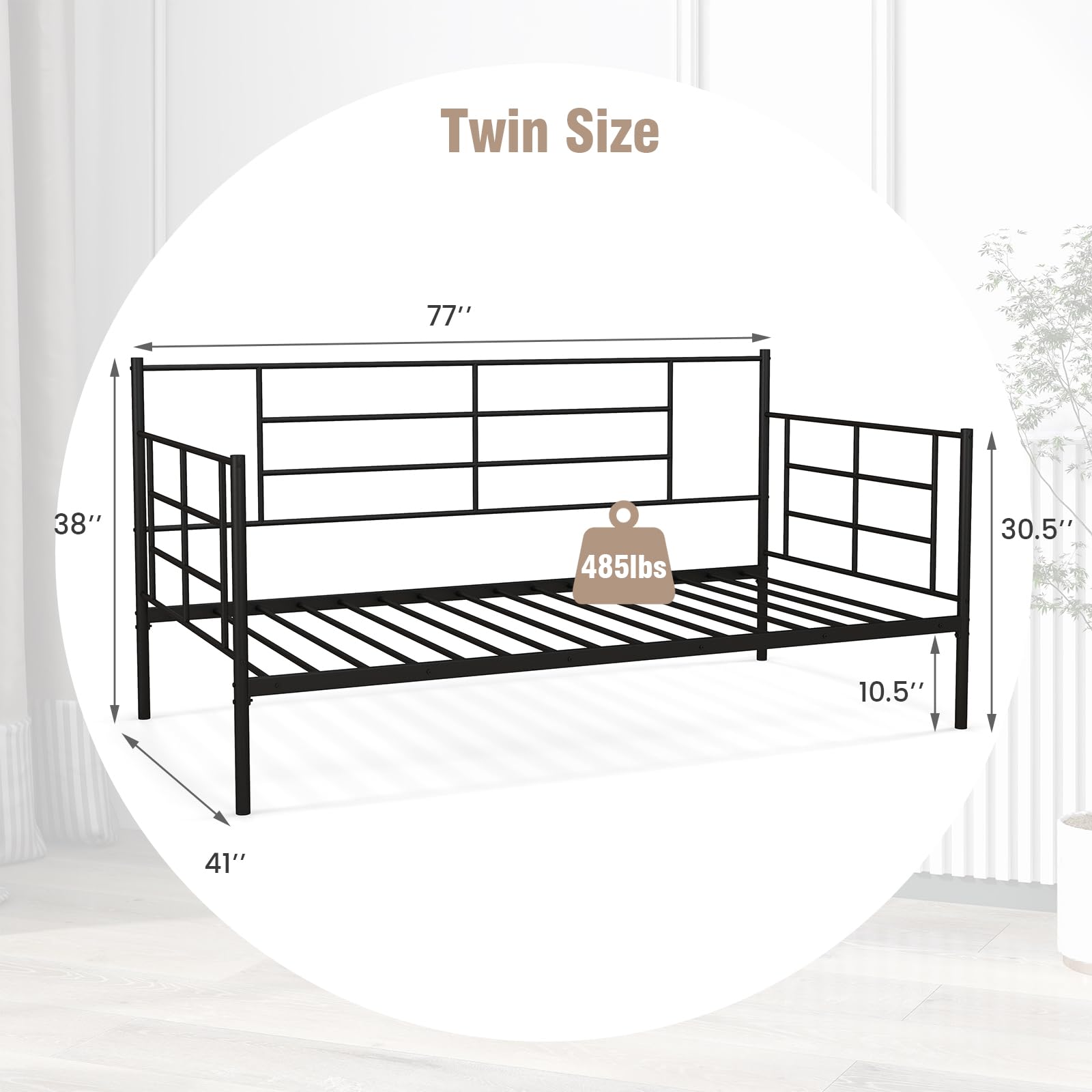 KOMFOTT Twin Size Metal Daybed Frame, Heavy-Duty Sofa Bed with Sturdy Metal Slat Support