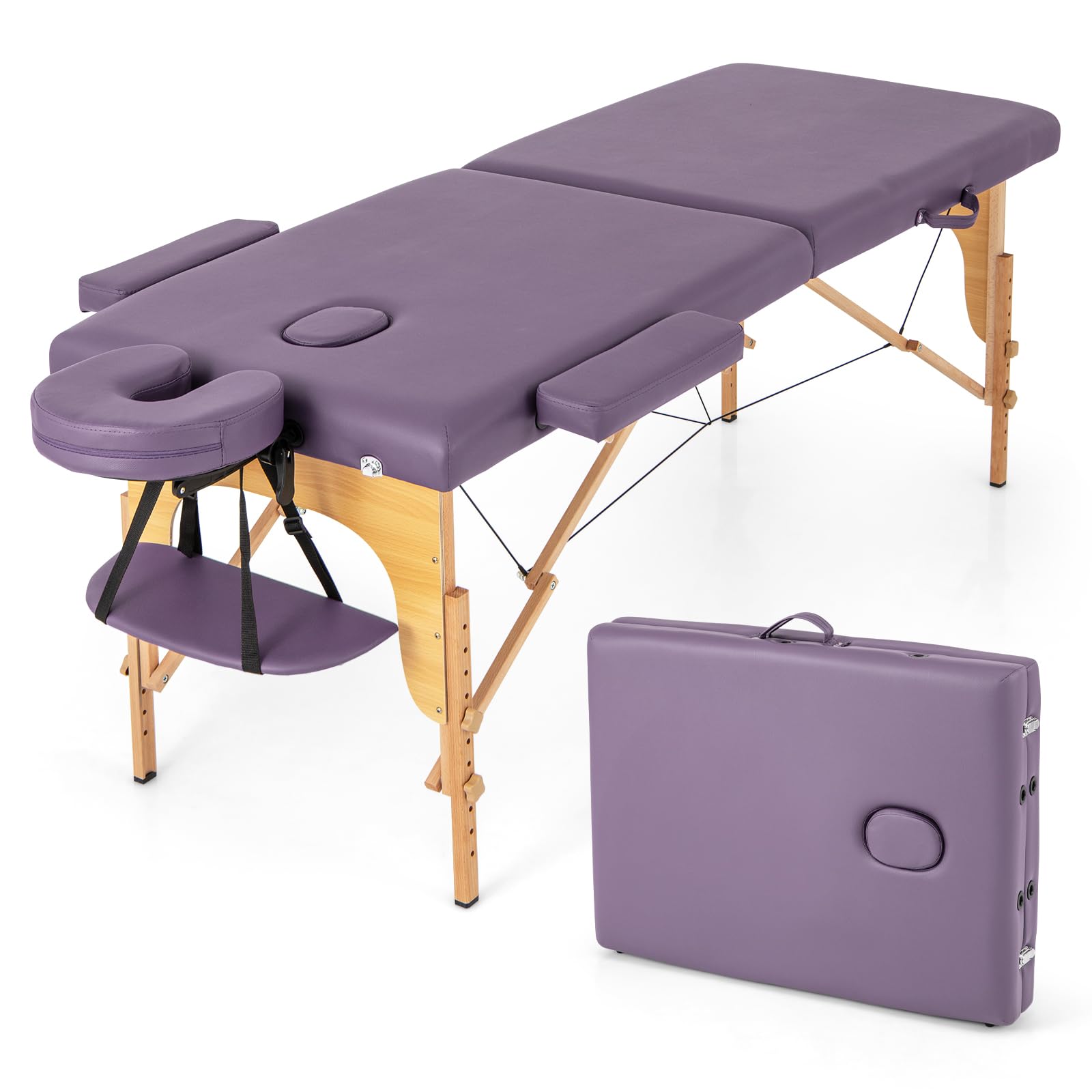 KOMFOTT Portable Massage Bed w/Carrying Case, 2-Section Salon Spa Facial Care Tattoo Bed, Height Adjustable