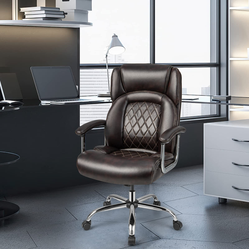 KOMFOTT 500LBS Big and Tall Office Chair, Wide Seat Large Leather Executive Chair w/Heavy Duty Metal Base