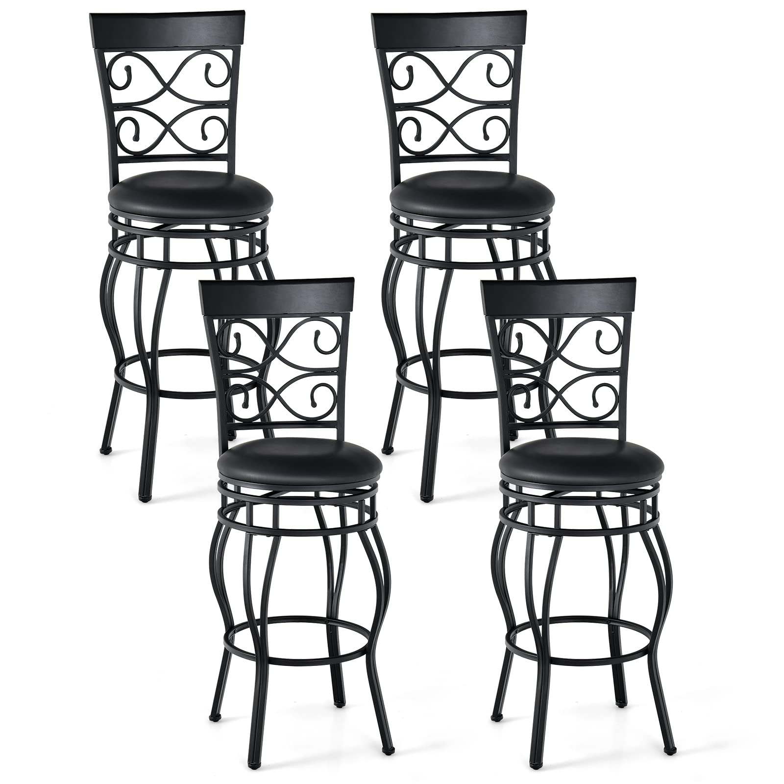 KOMFOTT Bar Stools Set of 2/4, 360 Degree Swivel, 26" & 30" Bar Height Bar Stools, Leather Padded Seat