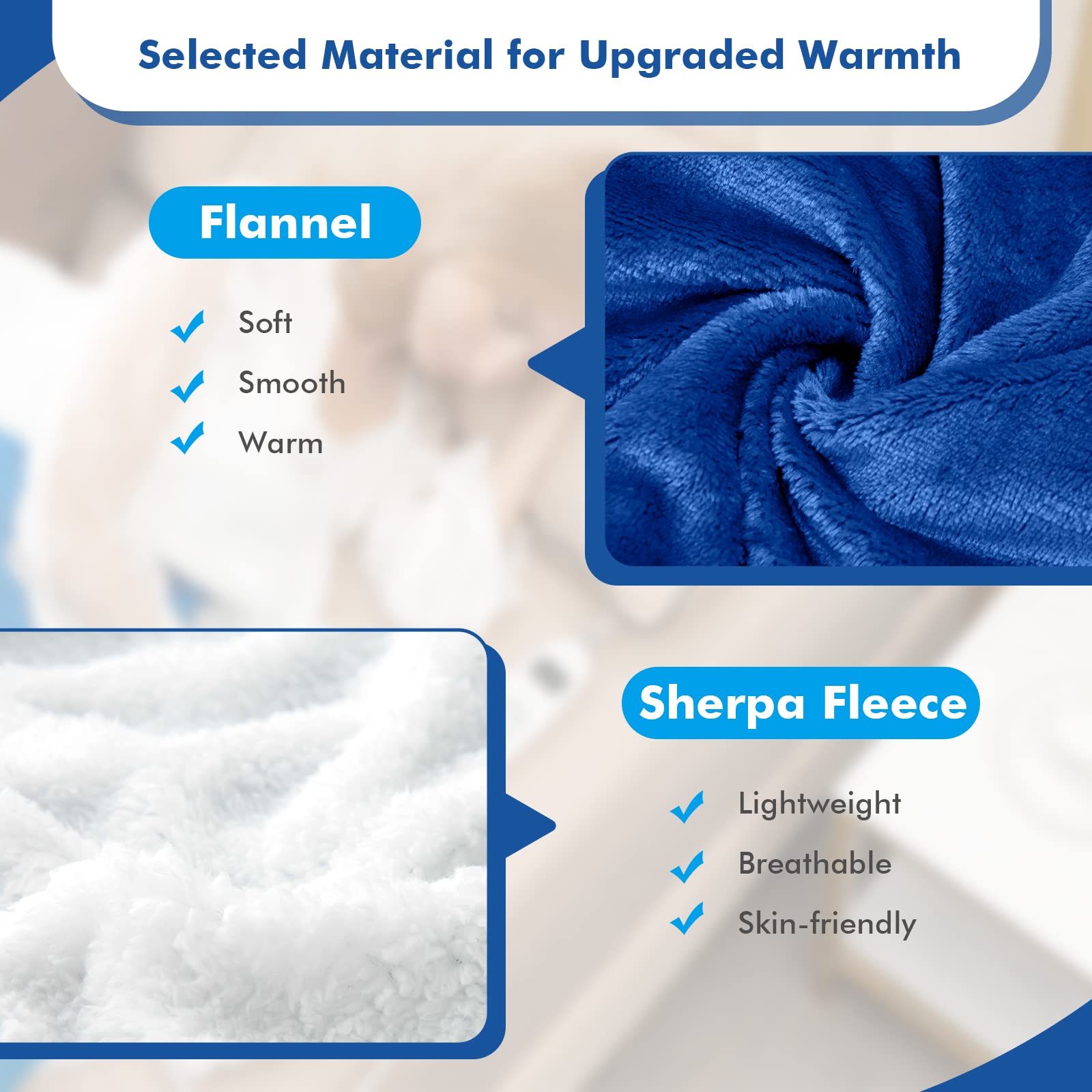 KOMFOTT Heated Electric Blanket Throw, Reversible Flannel & Sherpa Fleece Blanket with 10 Heat Levels, 9 Hours Auto Shut-Off, Overheat Protection